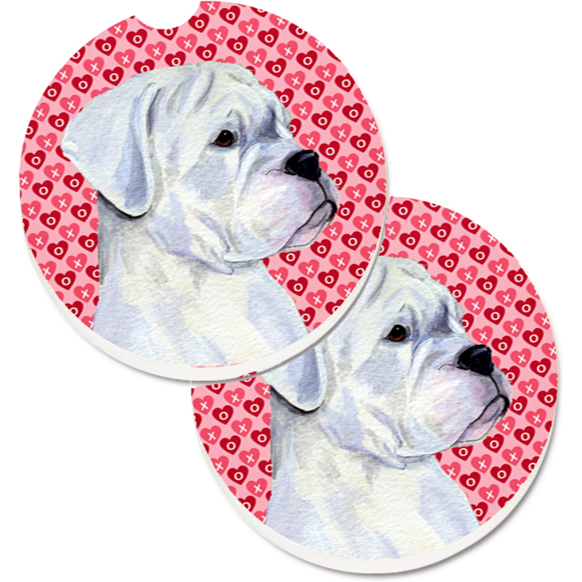 &quotCaroline's Treasures Boxer Hearts Love & Valentine's Day Portrait Set of 2 Cup Holder Car Coasters SS4509CARC, 2.56, Multicolor"