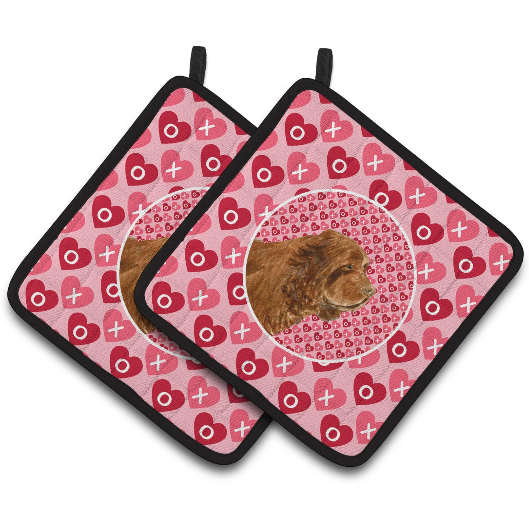 &quotCaroline's Treasures Sussex Spaniel Hearts Love Valentine's Day Pair of Pot Holders SS4510PTHD, 7.5HX7.5W, Multicolor"
