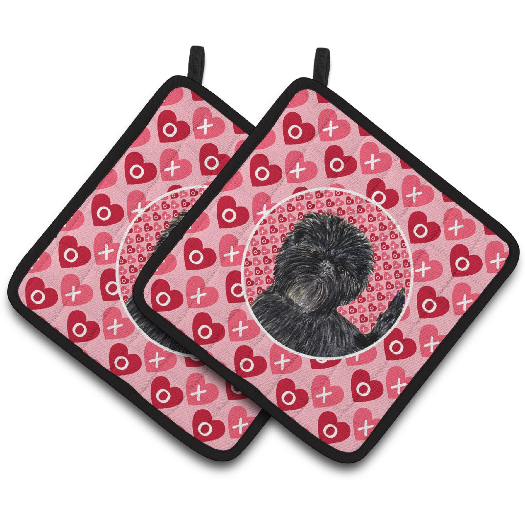 &quotCaroline's Treasures Affenpinscher Hearts Love & Valentine's Day Portrait Pair of Pot Holders SS4511PTHD, 7.5HX7.5W, Multicolor"