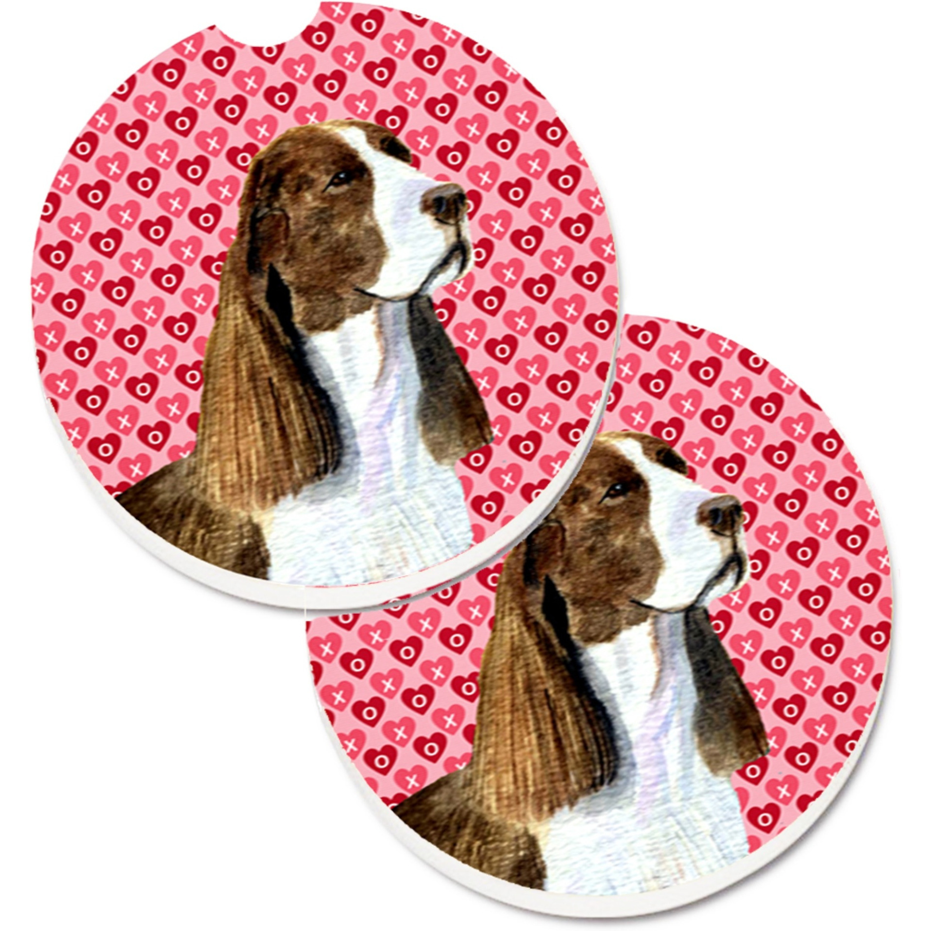 &quotCaroline's Treasures Springer Spaniel Hearts Love Valentine's Day Set of 2 Cup Holder Car Coasters SS4513CARC, 2.56, Multicolor"