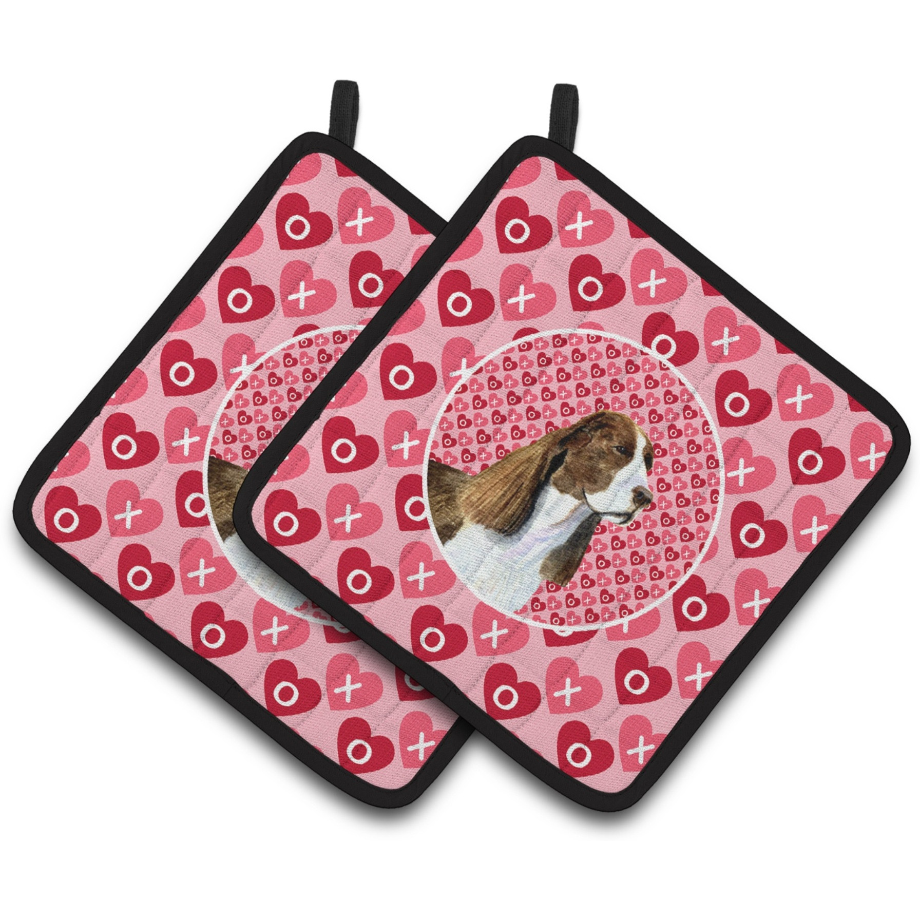 &quotCaroline's Treasures Springer Spaniel Hearts Love Valentine's Day Pair of Pot Holders SS4513PTHD, 7.5HX7.5W, Multicolor"