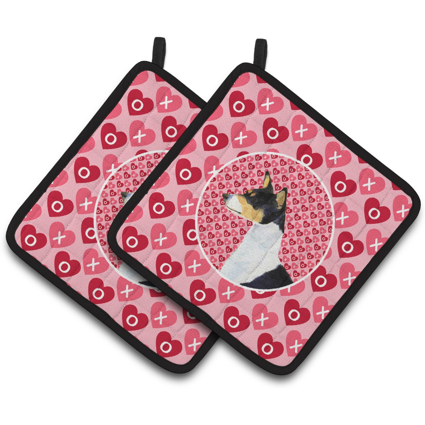 &quotCaroline's Treasures Basenji Hearts Love & Valentine's Day Portrait Pair of Pot Holders SS4514PTHD, 7.5HX7.5W, Multicolor"
