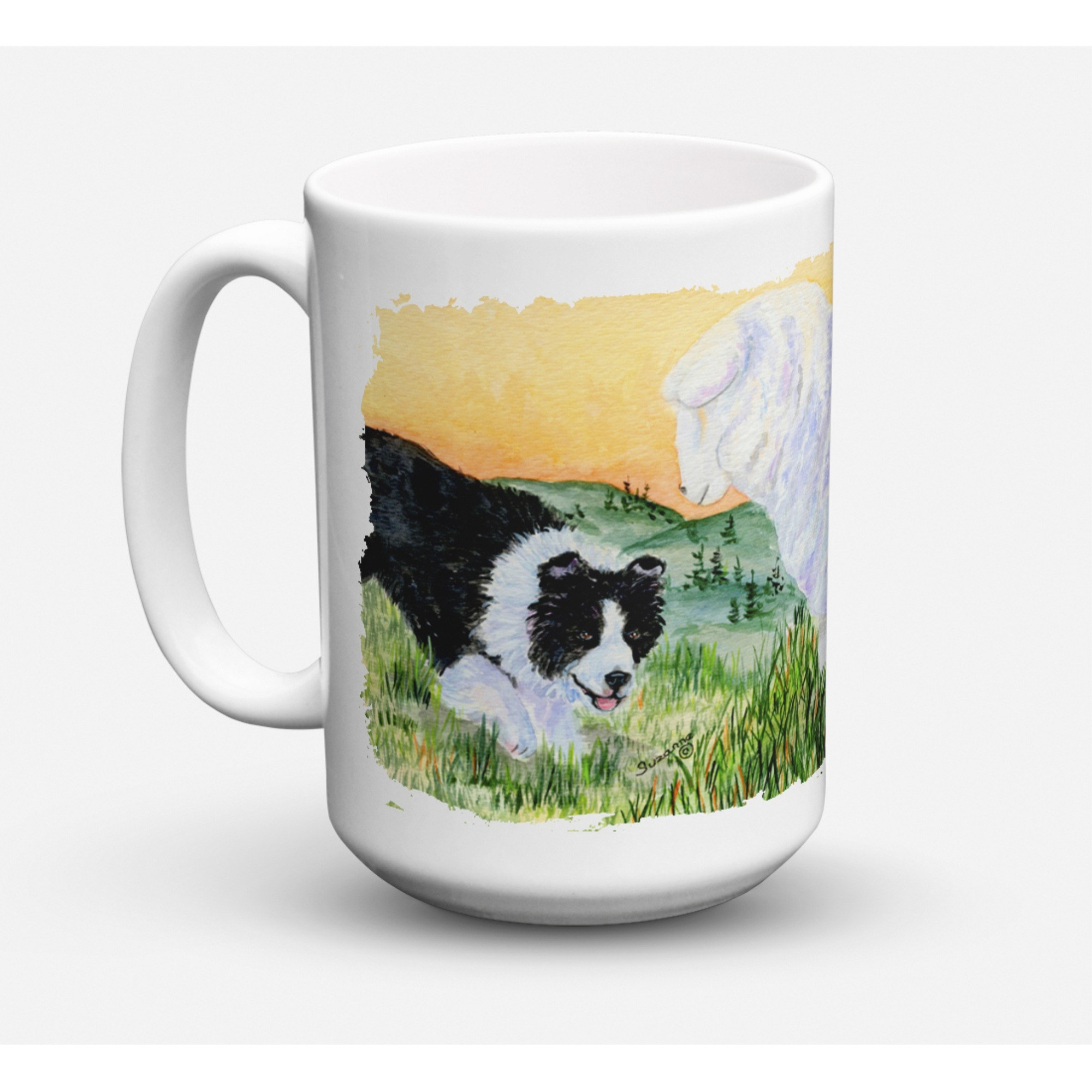 &quotCaroline's Treasures SS8103CM15 Border Collie Microwavable Ceramic Coffee Mug, 15 oz, Multicolor"