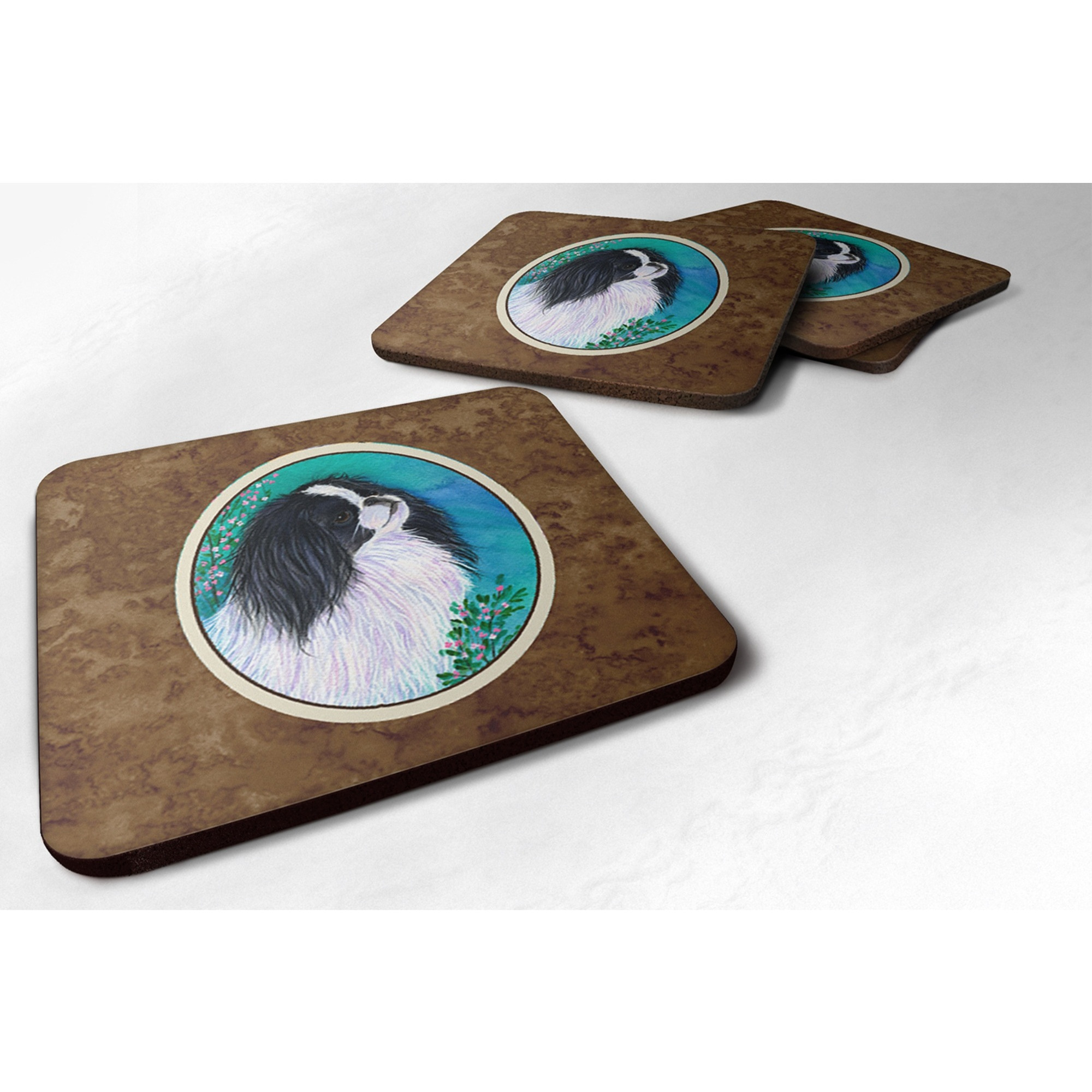 &quotCaroline's Treasures SS8134FC Japanese Chin Foam Coasters (Set of 4), 3.5"" H x 3.5"" W, Multicolor"