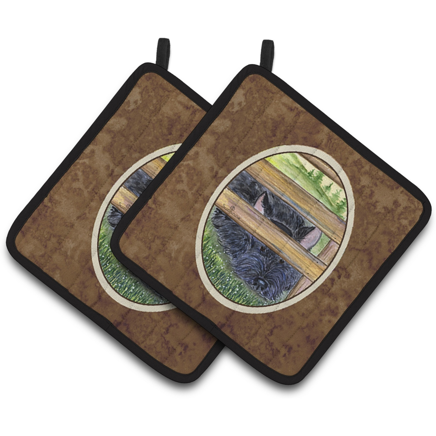 &quotCaroline's Treasures Scottish Terrier Pair of Pot Holders SS8193PTHD, 7.5HX7.5W, Multicolor"