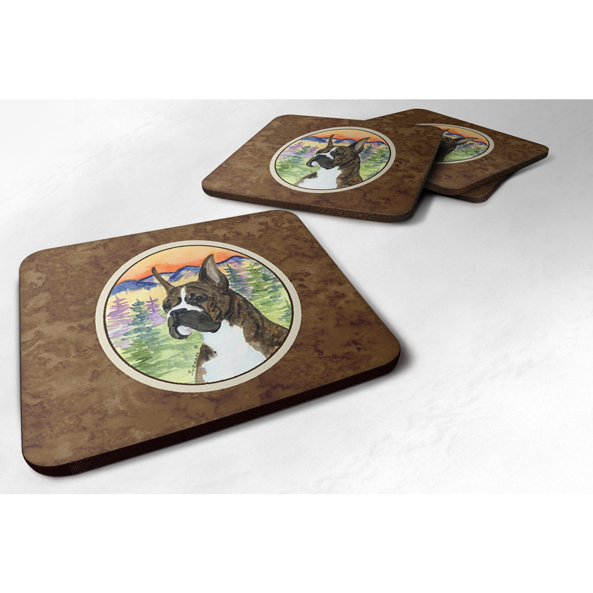 &quotCaroline's Treasures SS8199FC Boxer Foam Coasters (Set of 4), 3.5"" H x 3.5"" W, Multicolor"
