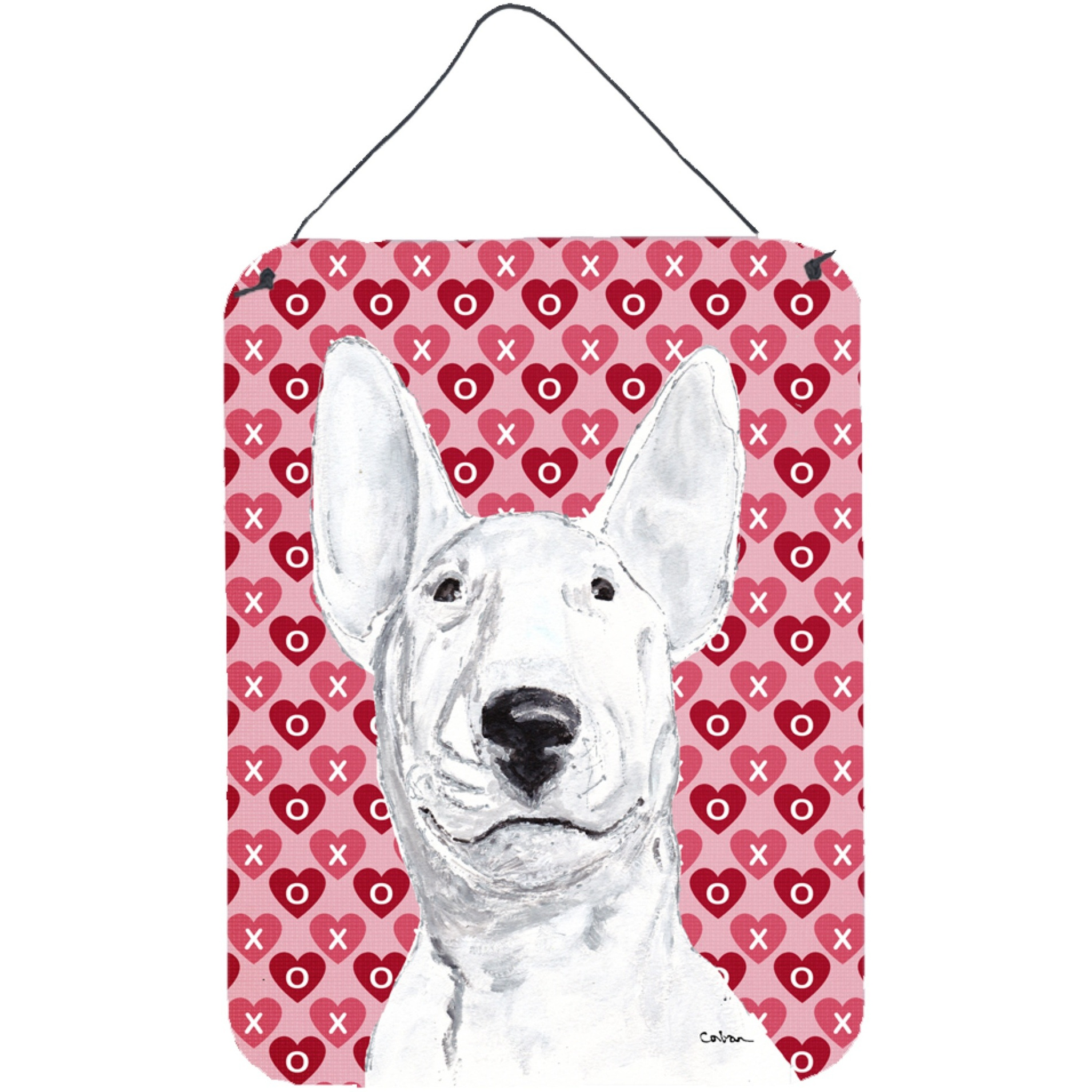 &quotCaroline's Treasures SC9562DS1216 Bull Terrier Valentine's Love Aluminium Metal Wall or Door Hanging Prints, 16"" x 12"""