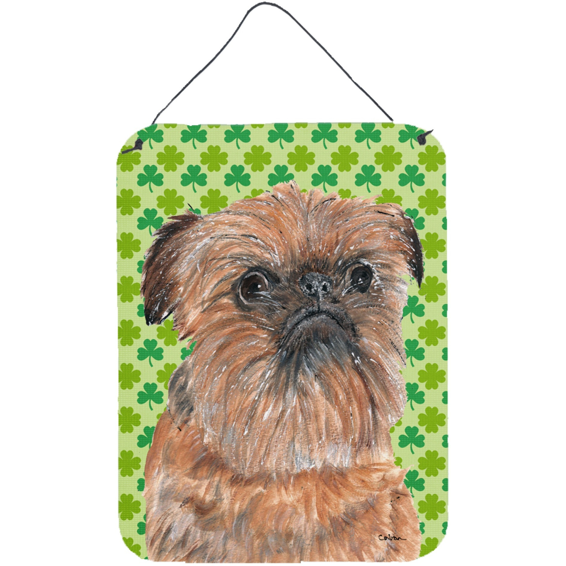 &quotCaroline's Treasures SC9572DS1216 Brussels Griffon St Patrick's Irish Aluminium Metal Wall or Door Hanging Prints, 16"" x 12"""