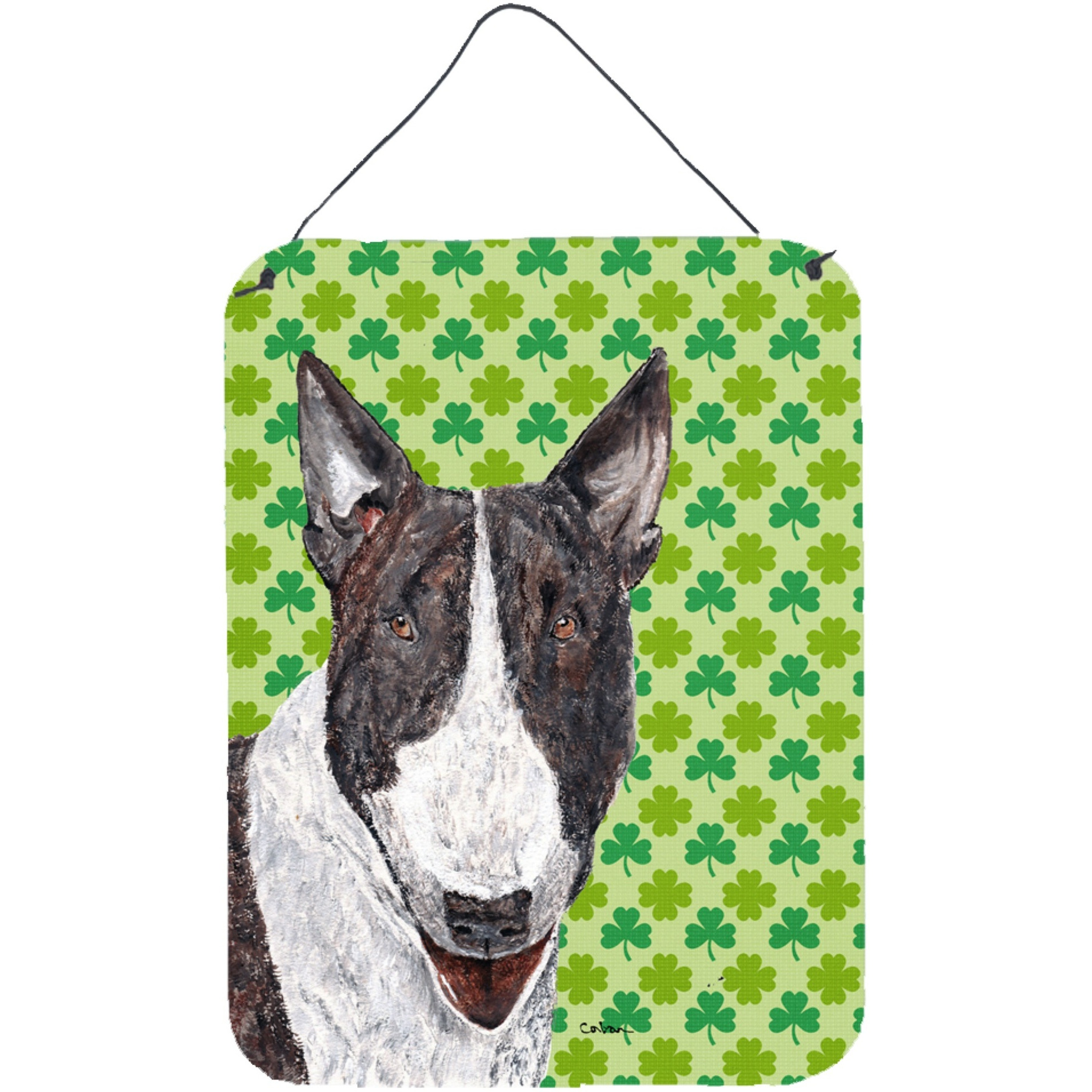 &quotCaroline's Treasures SC9575DS1216 Bull Terrier St Patrick's Irish Aluminium Metal Wall or Door Hanging Prints, 16"" x 12"""