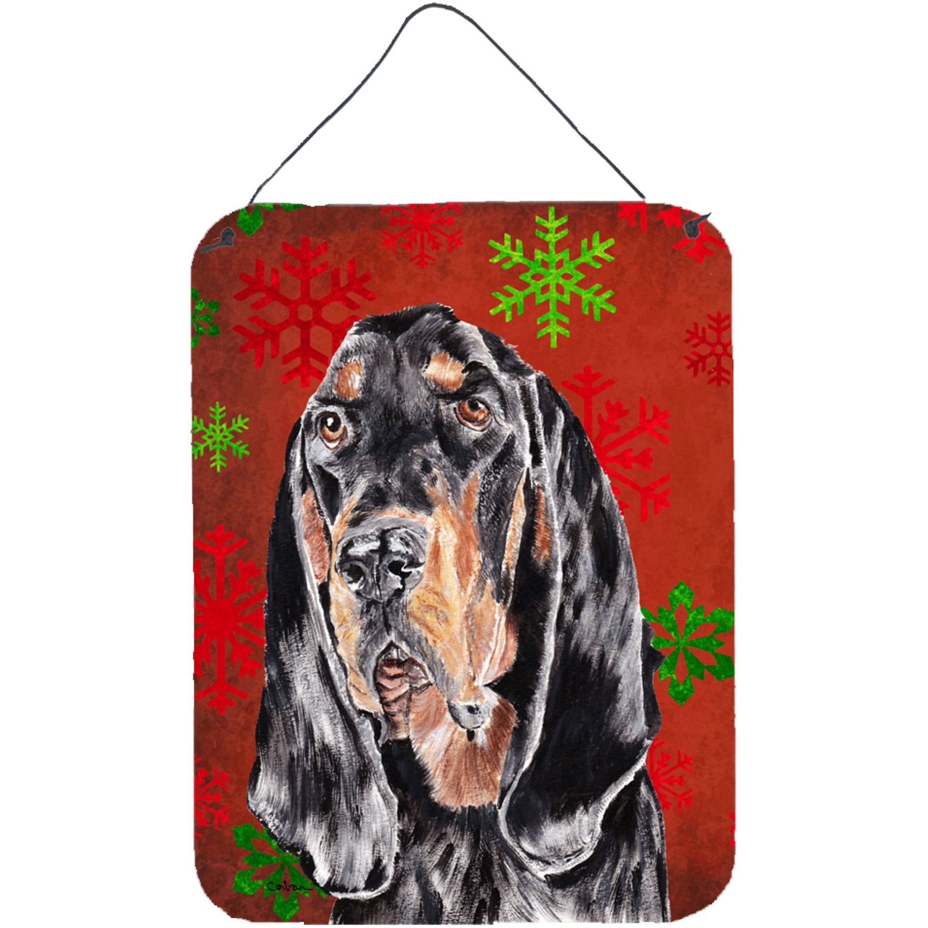 &quotCaroline's Treasures Coonhound Red Snowflake Christmas Aluminium Metal Wall or Door Hanging Prints, 16"" x 12"""