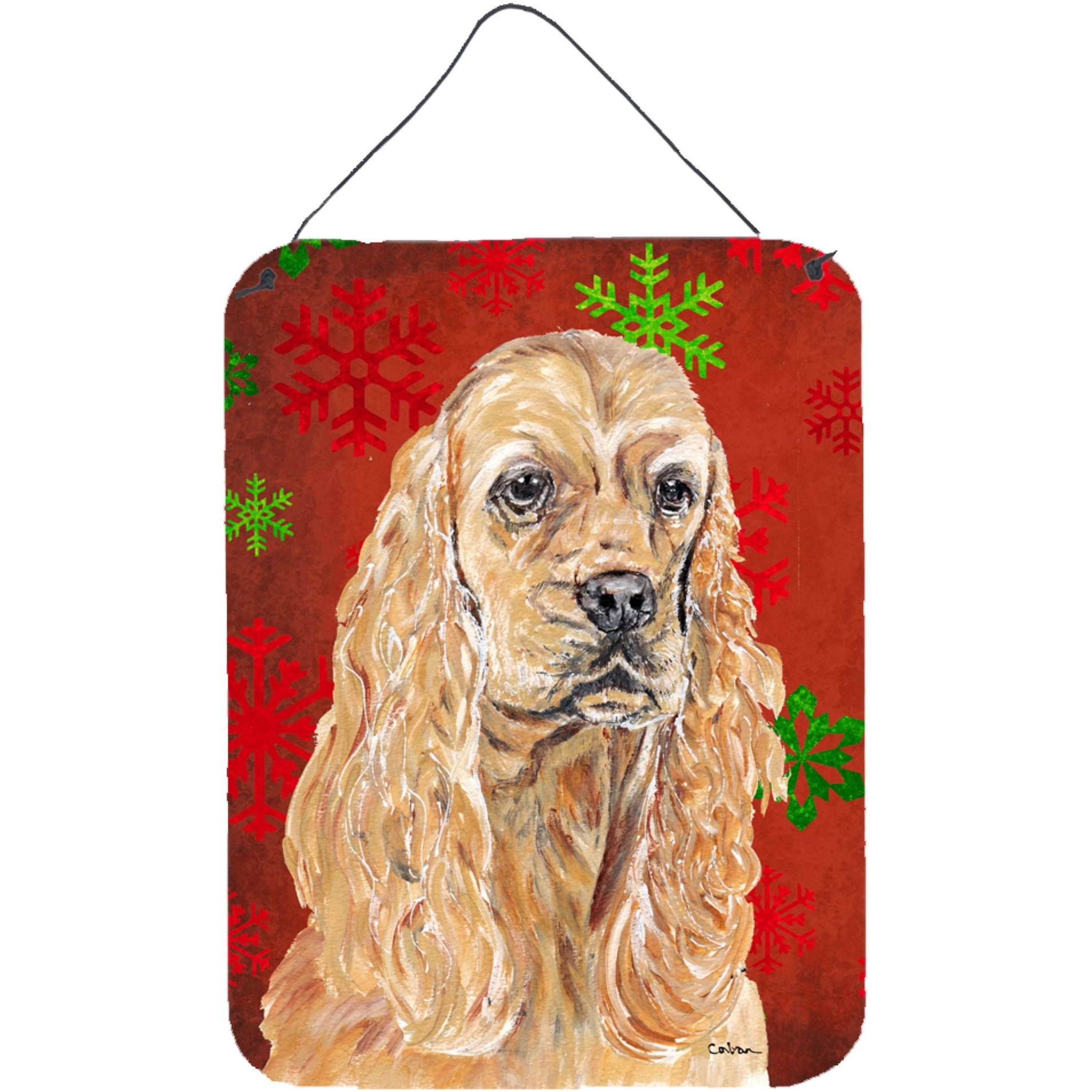 &quotCaroline's Treasures SC9584DS1216 Cocker Spaniel Red Snowflake Christmas Wall or Door Hanging Prints, 16"" x 12"""