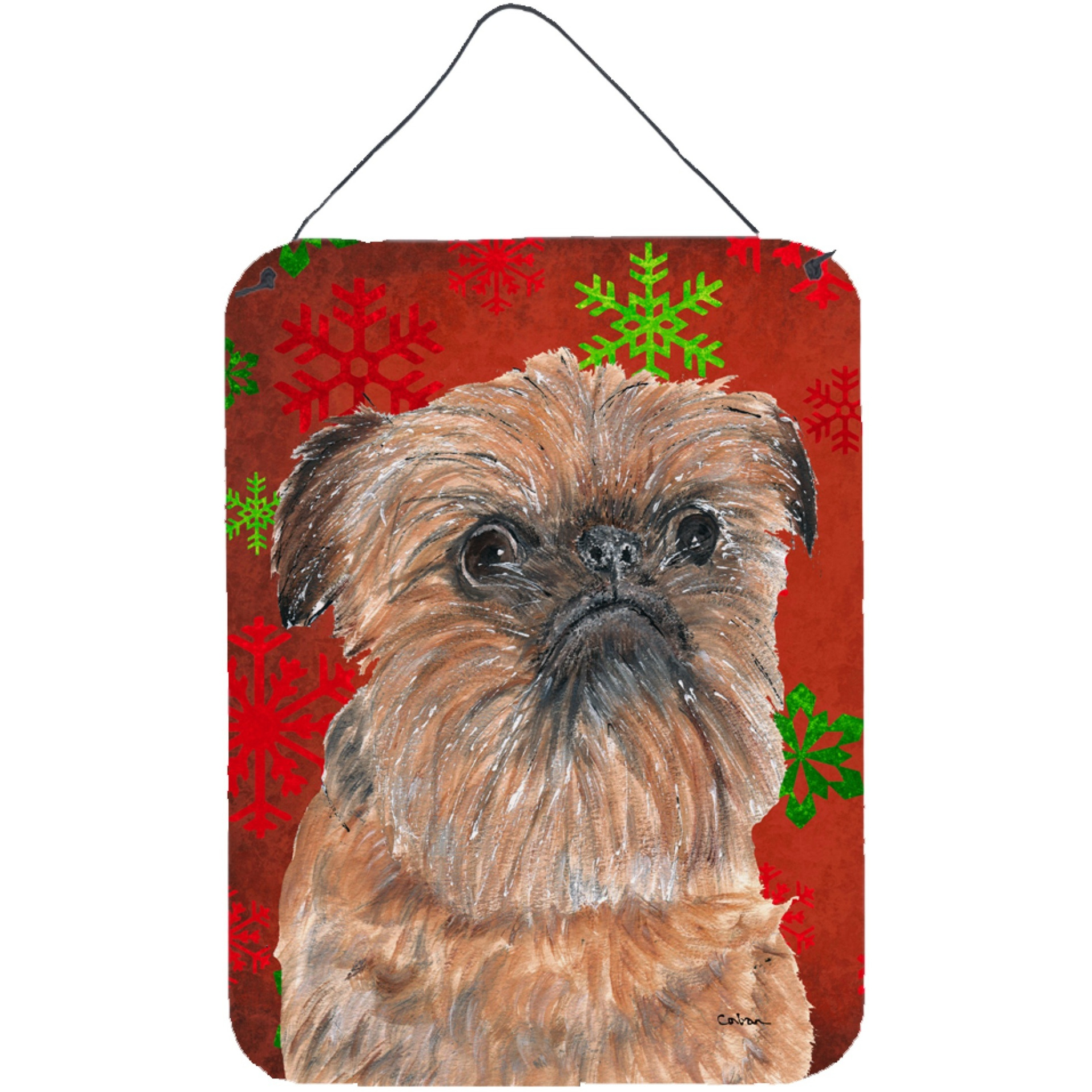 &quotCaroline's Treasures SC9586DS1216 Brussels Griffon Red Snowflake Christmas Wall or Door Hanging Prints, 16"" x 12"""