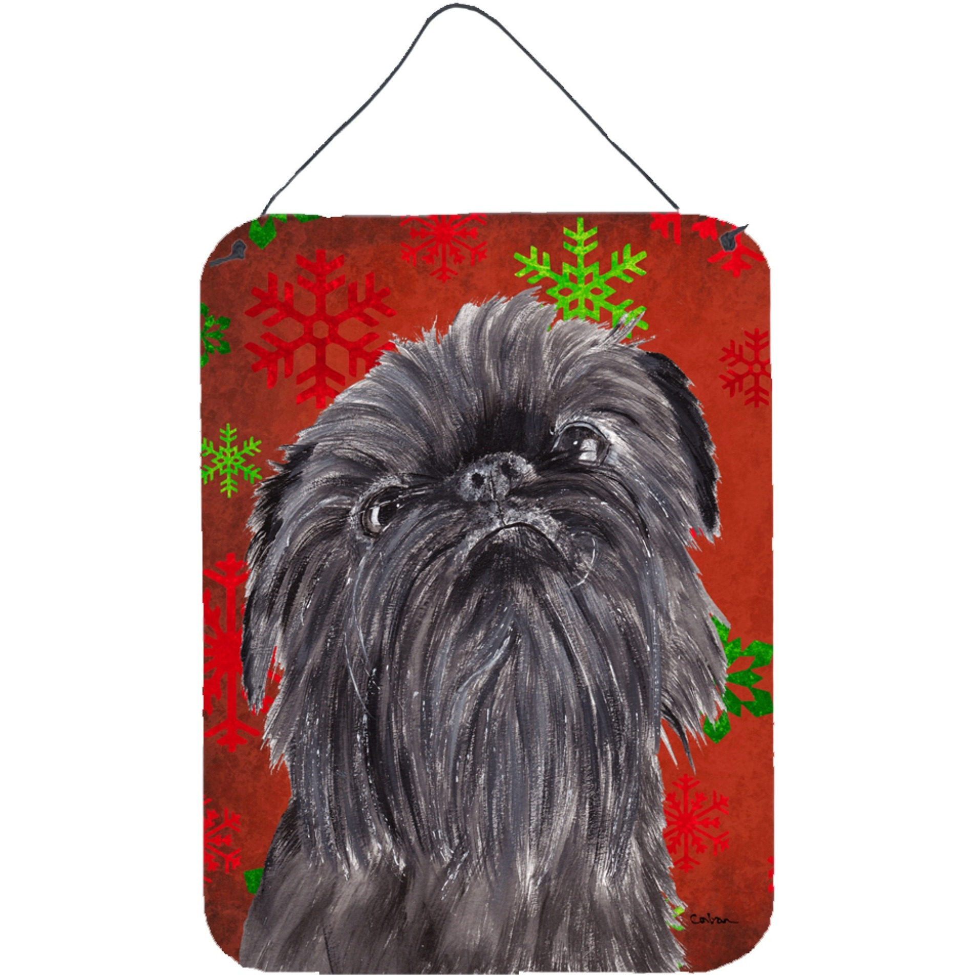 &quotCaroline's Treasures SC9587DS1216 Brussels Griffon Red Snowflake Christmas Wall or Door Hanging Prints, 16"" x 12"""