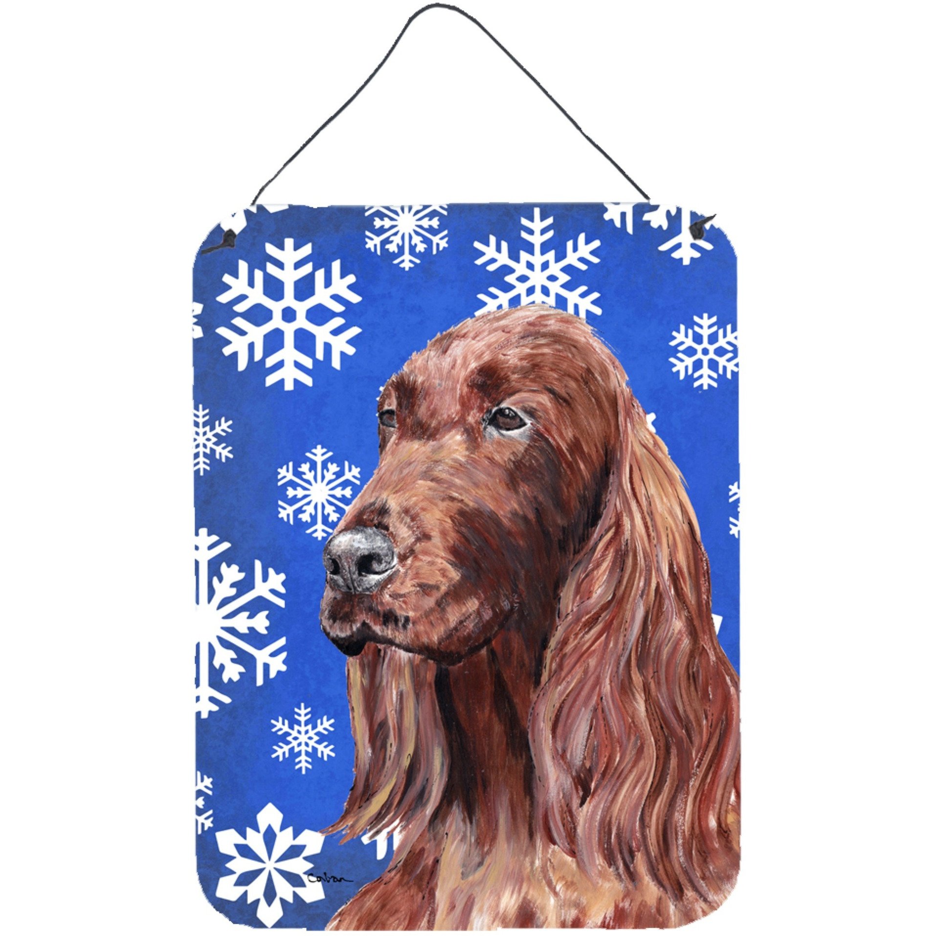 &quotCaroline's Treasures Irish Setter Blue Snowflake Winter Aluminium Metal Wall or Door Hanging Prints, 16"" x 12"""