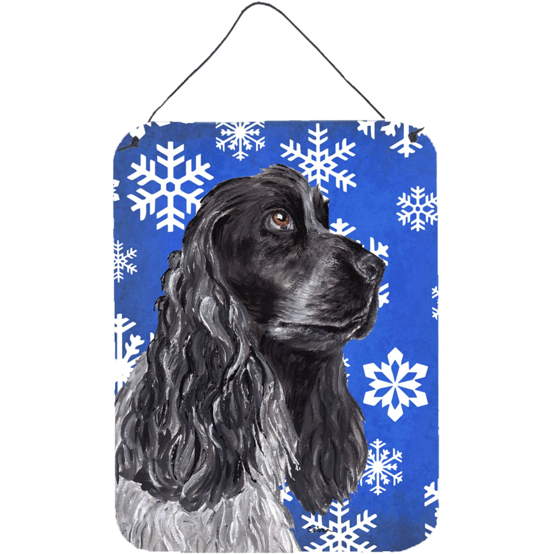 &quotCaroline's Treasures SC9596DS1216 Cocker Spaniel Blue Snowflake Winter Wall or Door Hanging Prints, 16"" x 12"""