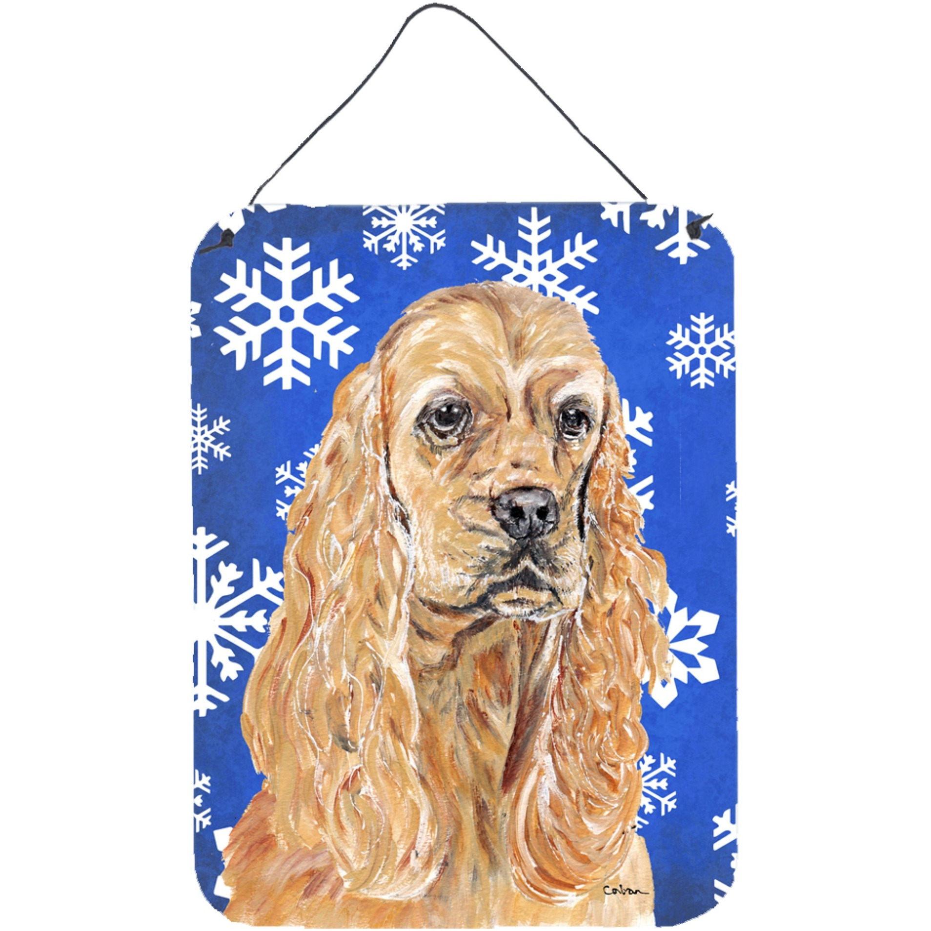 &quotCaroline's Treasures SC9598DS1216 Cocker Spaniel Blue Snowflake Winter Wall or Door Hanging Prints, 16"" x 12"""