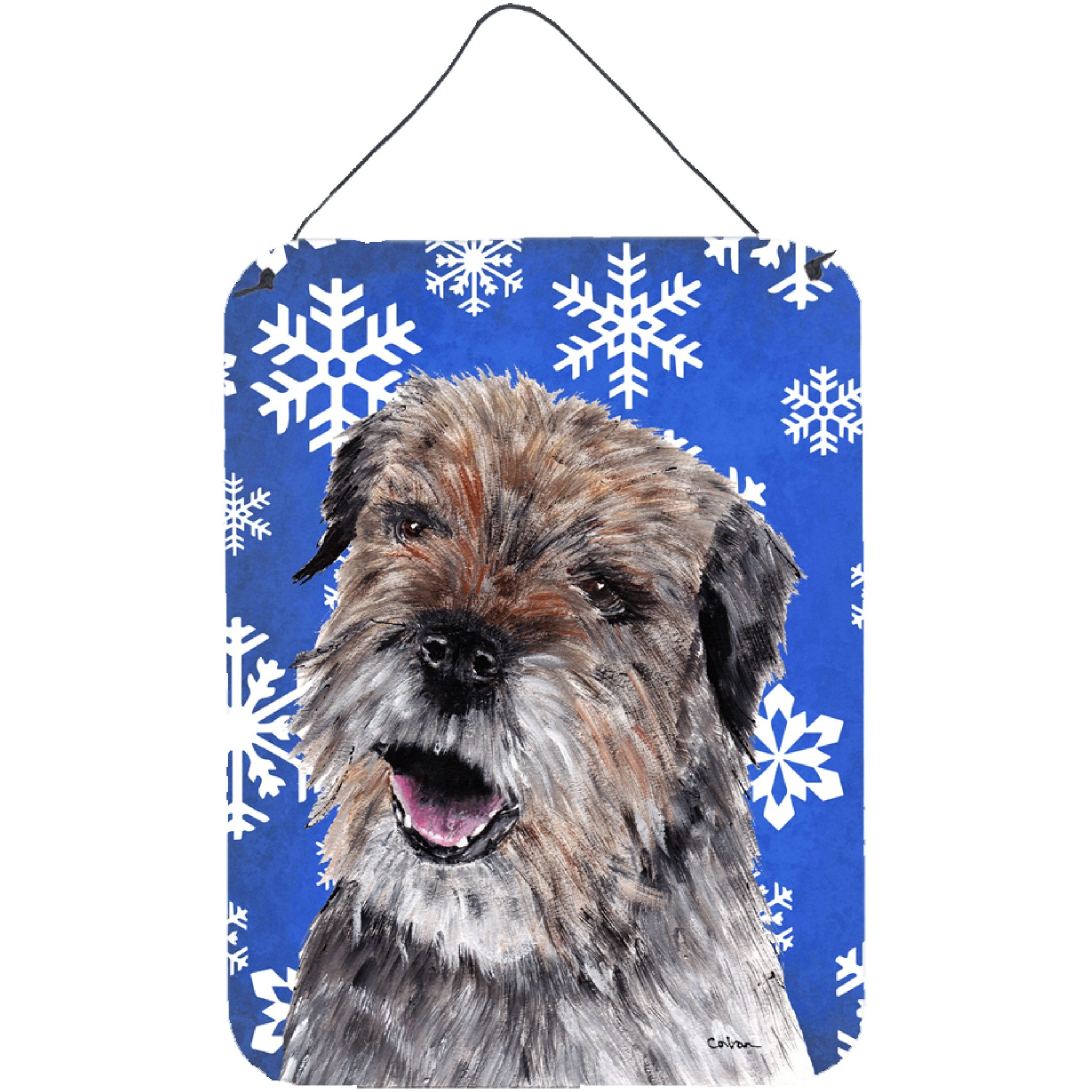 &quotCaroline's Treasures Border Terrier Blue Snowflake Winter Wall or Door Hanging Prints, 16"" x 12"""