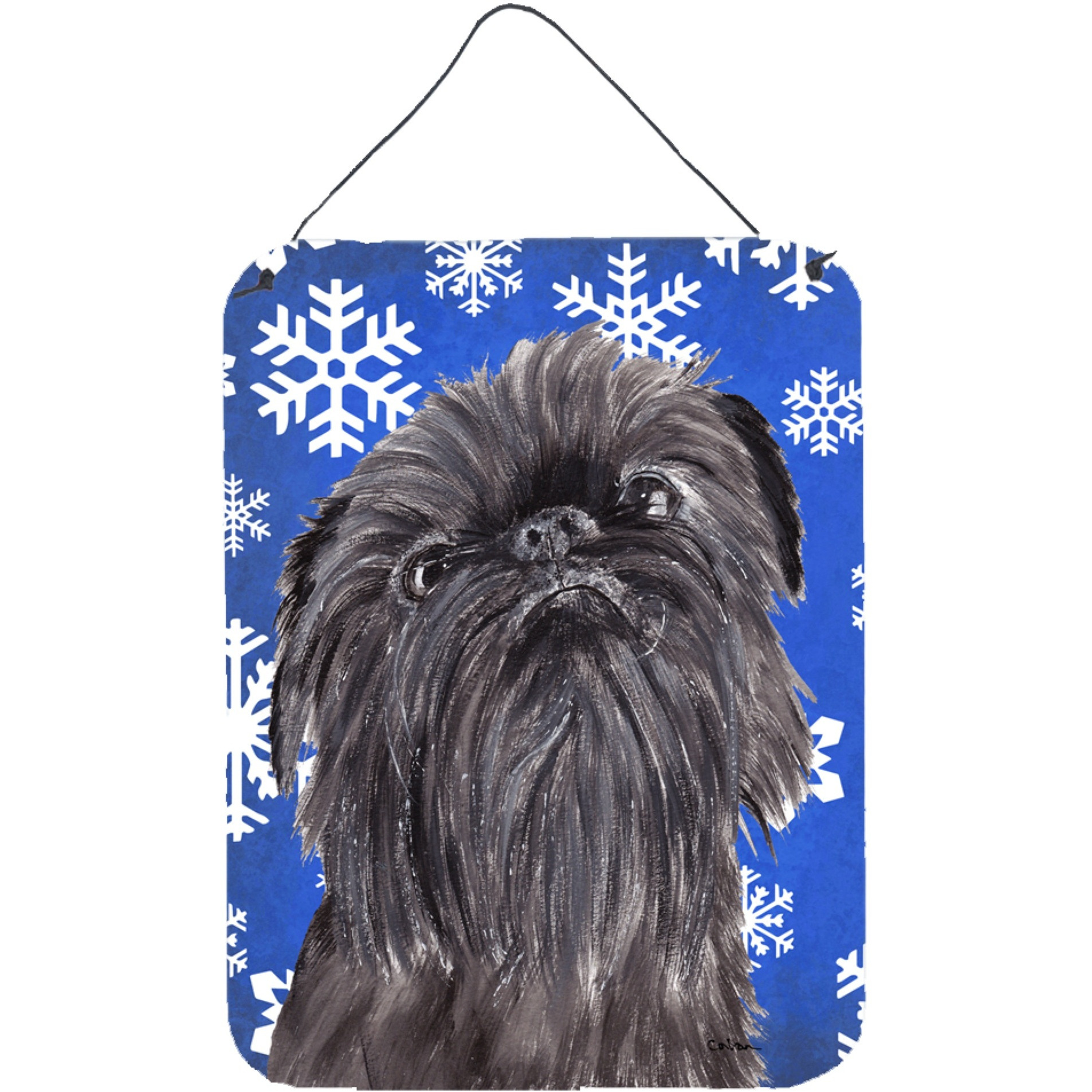 &quotCaroline's Treasures SC9601DS1216 Brussels Griffon Blue Snowflake Winter Wall or Door Hanging Prints, 16"" x 12"""