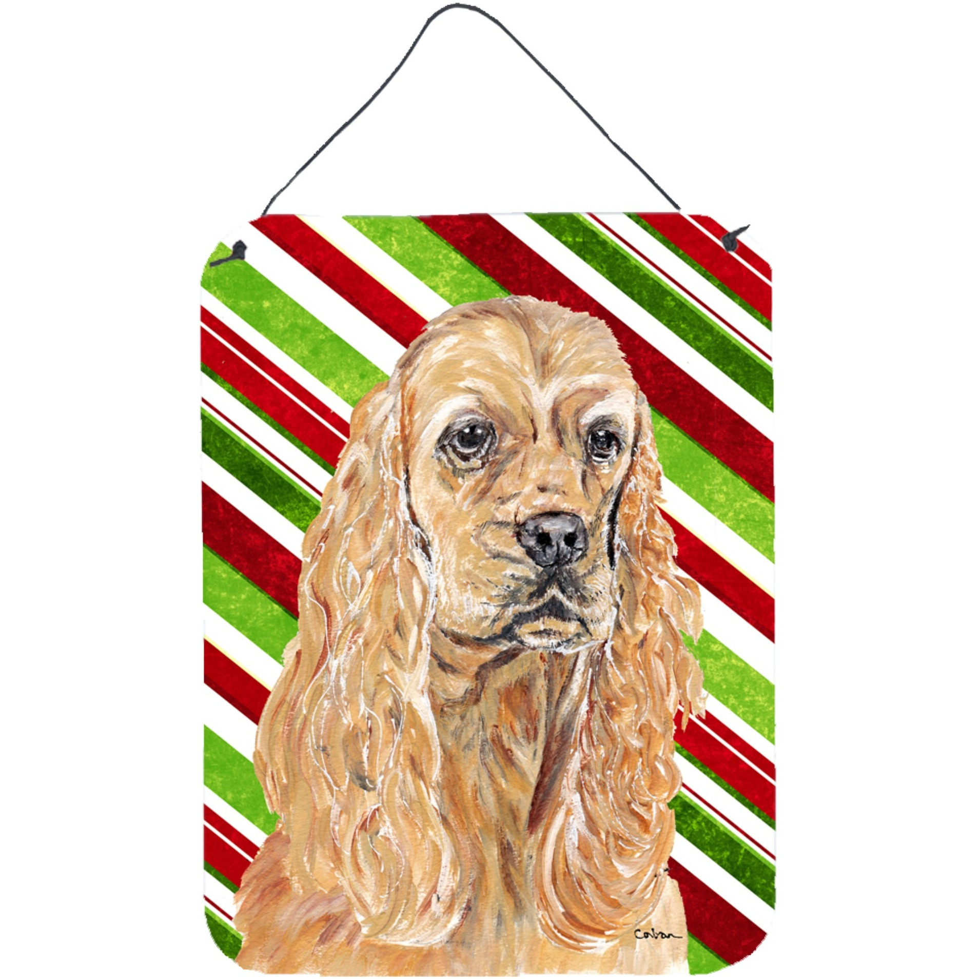 &quotCaroline's Treasures SC9612DS1216 Cocker Spaniel Candy Cane Christmas Aluminium Metal Wall or Door Hanging Prints, 16"" x 12"""