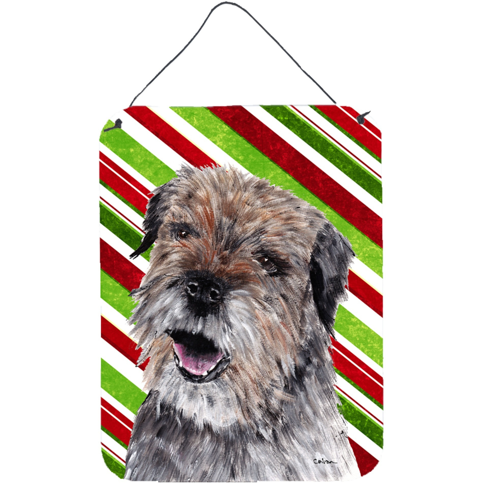 &quotCaroline's Treasures Border Terrier Candy Cane Christmas Aluminium Metal Wall or Door Hanging Prints, 16"" x 12"""