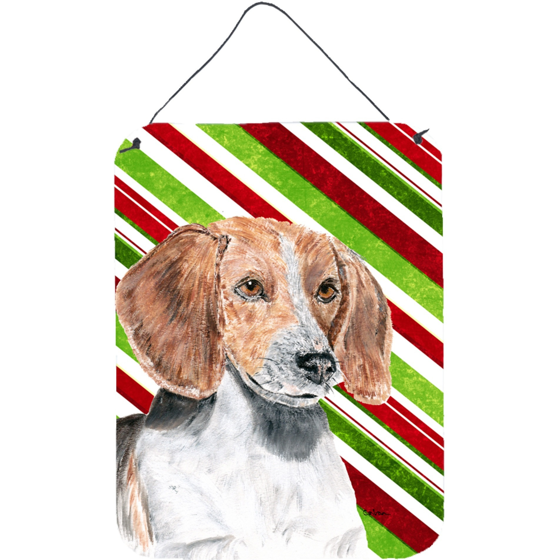 &quotCaroline's Treasures English Foxhound Candy Cane Christmas Wall or Door Hanging Prints, 16"" x 12"""