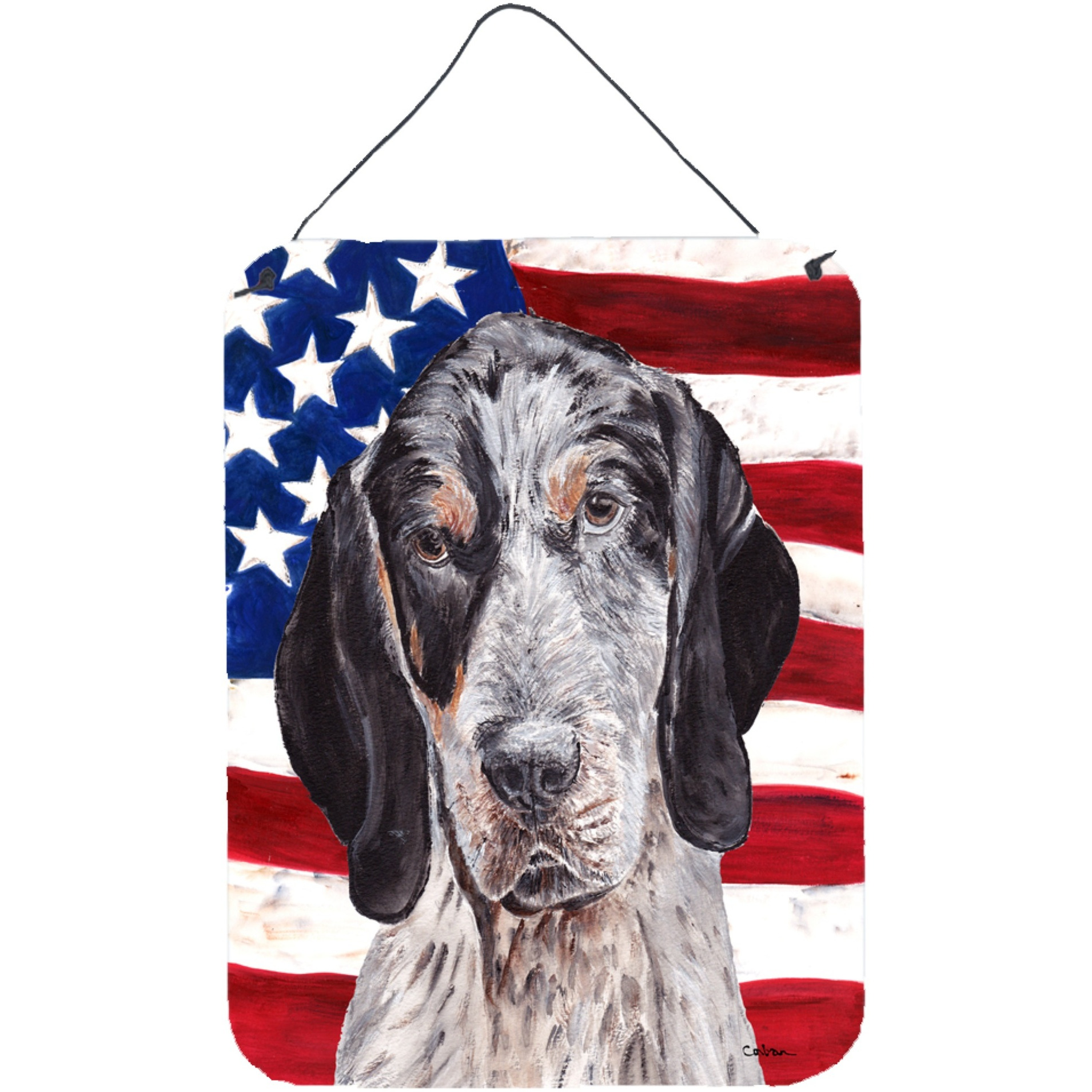 &quotCaroline's Treasures Blue Tick Coonhound with American Flag Usa Wall or Door Hanging Prints, 16"" x 12"""