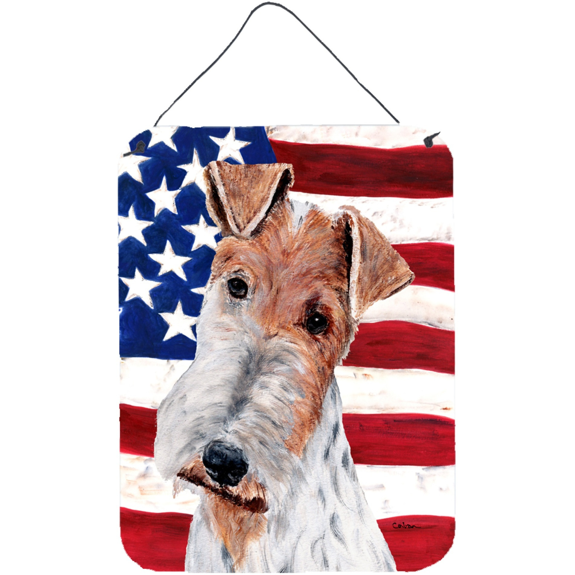 &quotCaroline's Treasures Wire Fox Terrier with American Flag Usa Wall or Door Hanging Prints, 16"" x 12"""