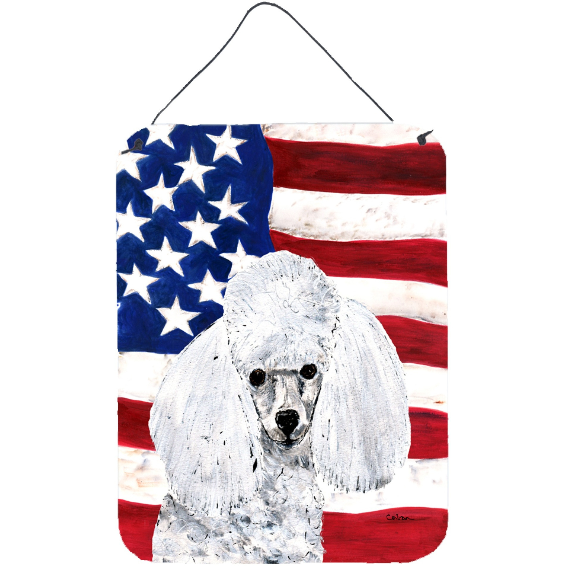 &quotCaroline's Treasures White Toy Poodle with American Flag Usa Wall or Door Hanging Prints, 16"" x 12"""