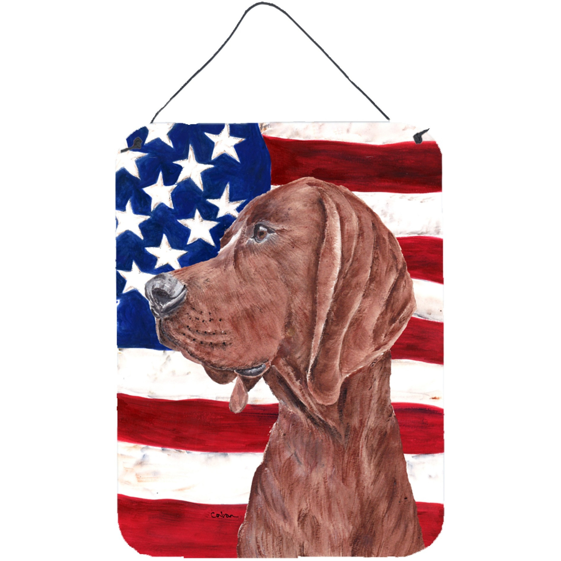 &quotCaroline's Treasures Redbone Coonhound with American Flag Usa Wall or Door Hanging Prints, 16"" x 12"""