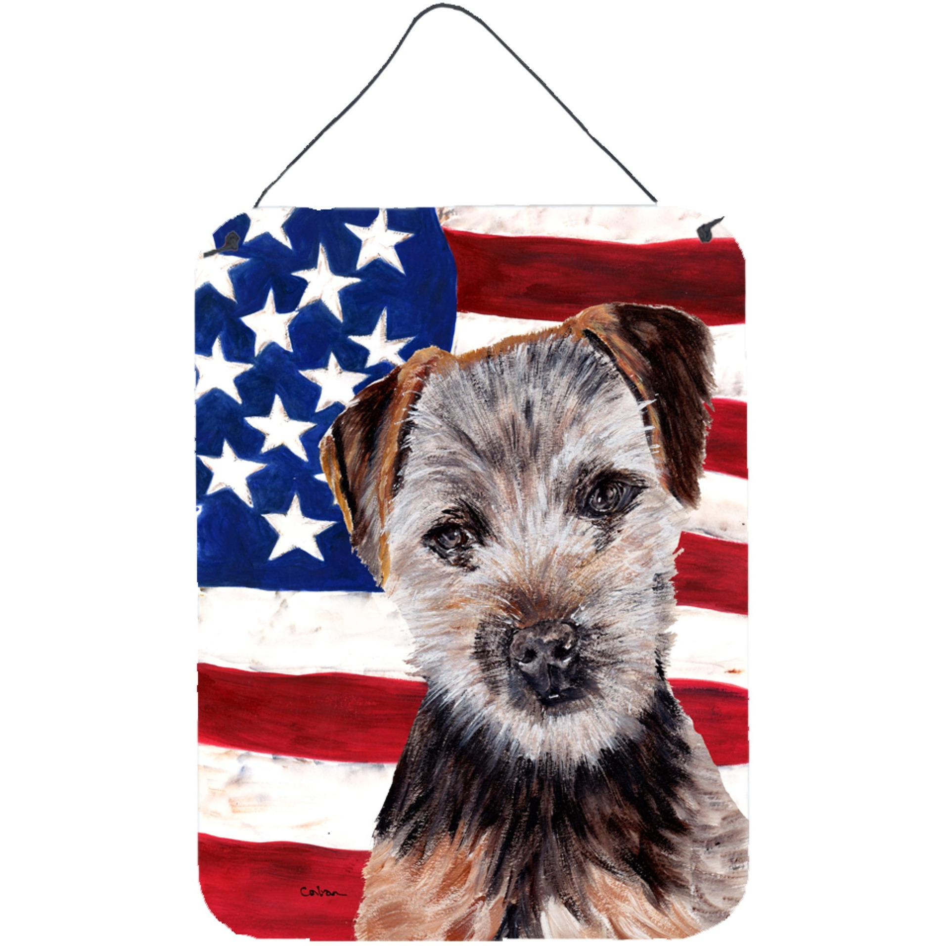 &quotCaroline's Treasures Norfolk Terrier Puppy with American Flag Usa Wall or Door Hanging Prints, 16"" x 12"""