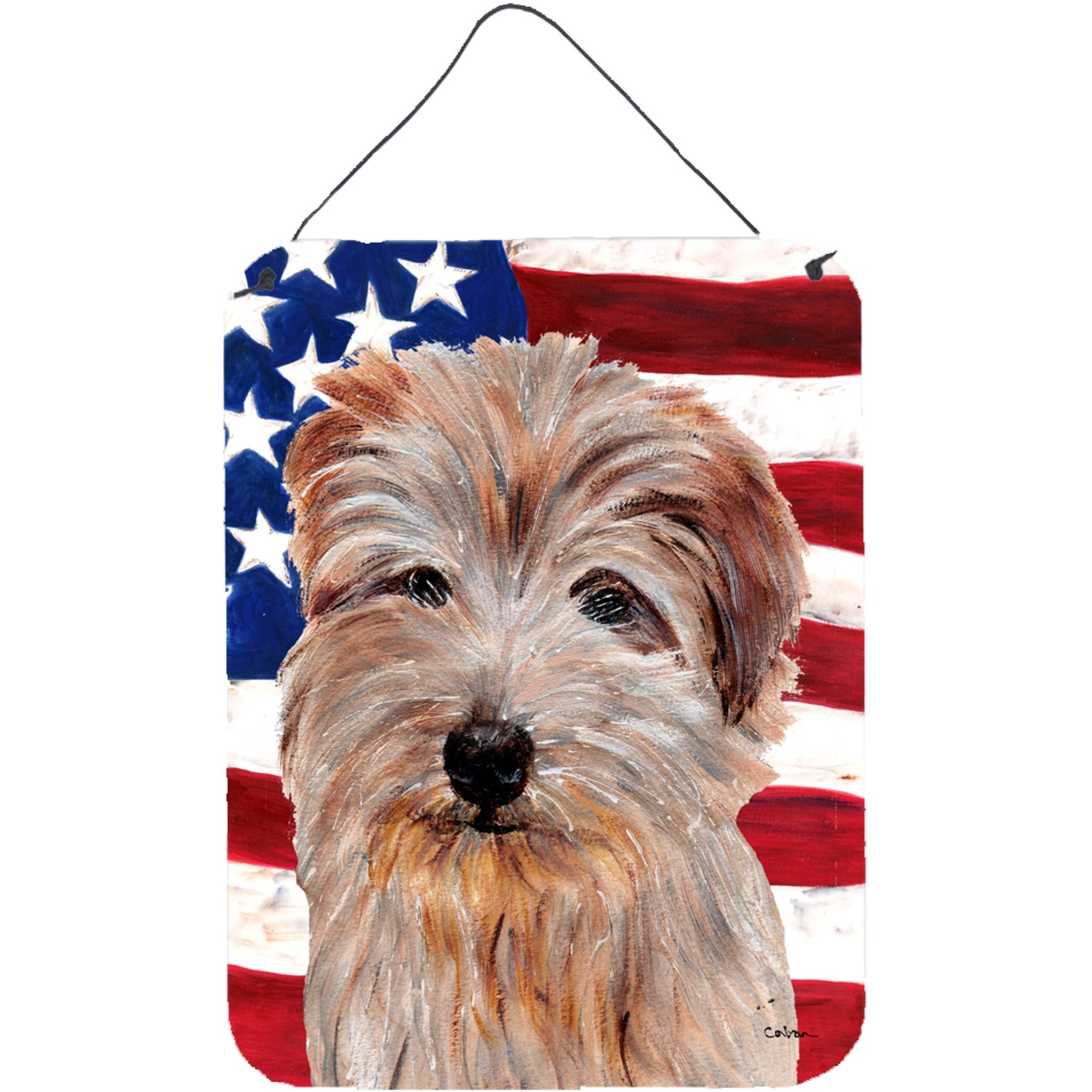 &quotCaroline's Treasures Norfolk Terrier with American Flag Usa Wall or Door Hanging Prints, 16"" x 12"""