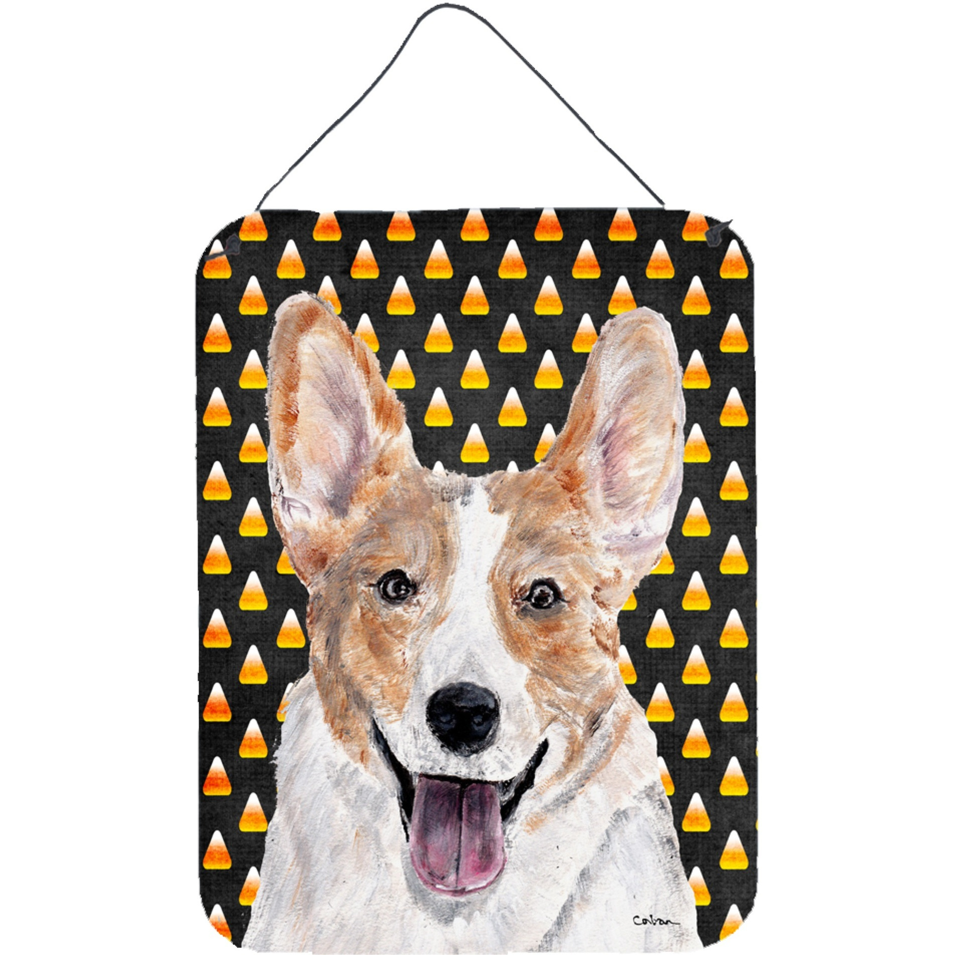 &quotCaroline's Treasures Cardigan Corgi Candy Corn Halloween Wall or Door Hanging Prints, 16"" x 12"""