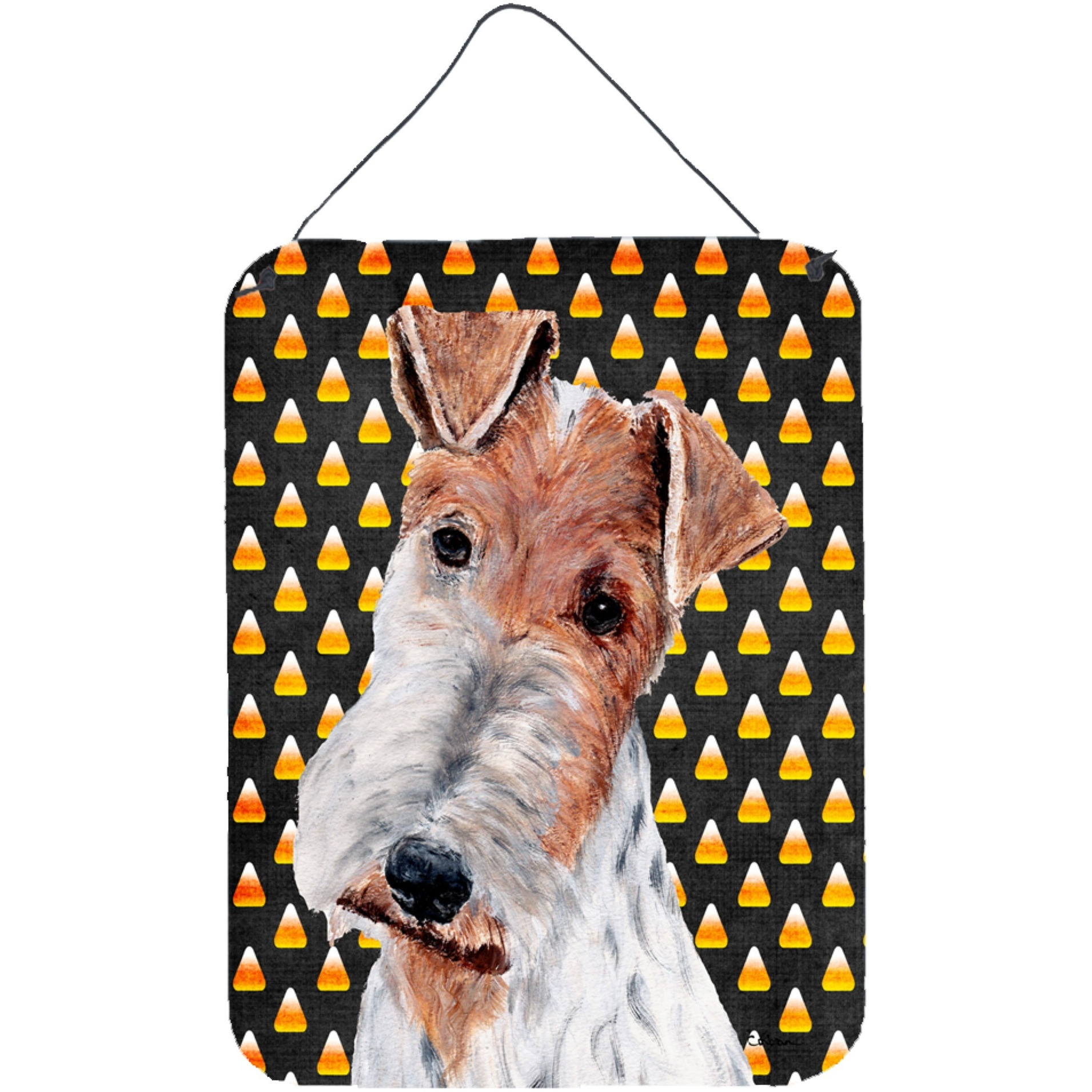 &quotCaroline's Treasures Wire Fox Terrier Candy Corn Halloween Wall or Door Hanging Prints, 16"" x 12"""