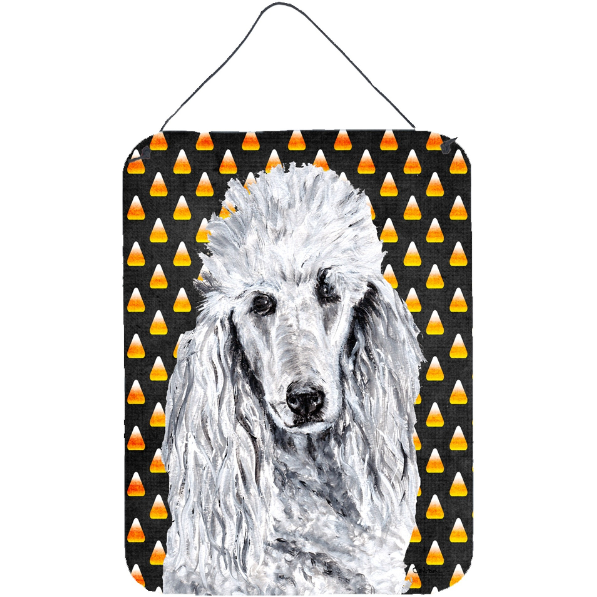 &quotCaroline's Treasures White Standard Poodle Candy Corn Halloween Wall or Door Hanging Prints, 16"" x 12"""