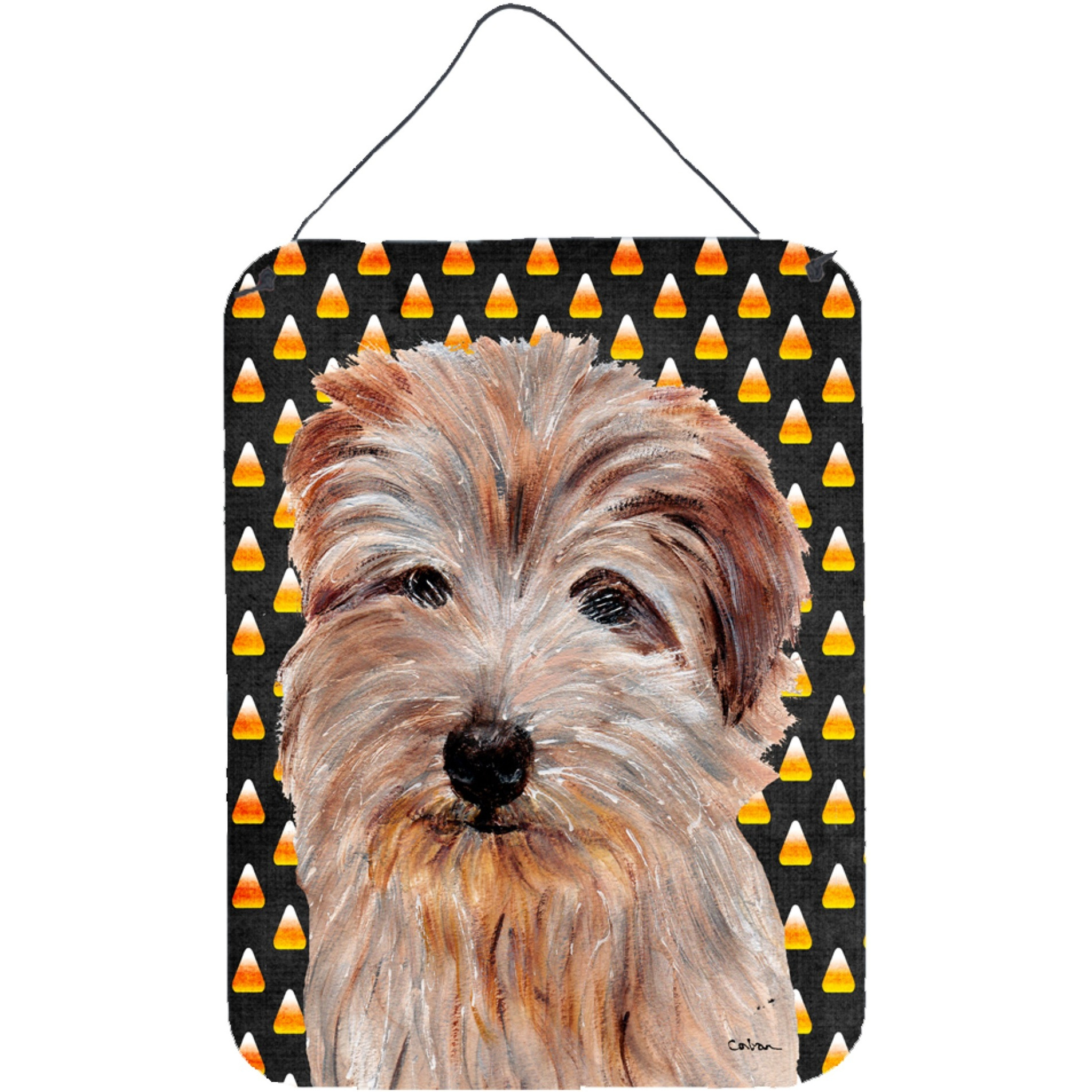 &quotCaroline's Treasures Norfolk Terrier Candy Corn Halloween Wall or Door Hanging Prints, 16"" x 12"""