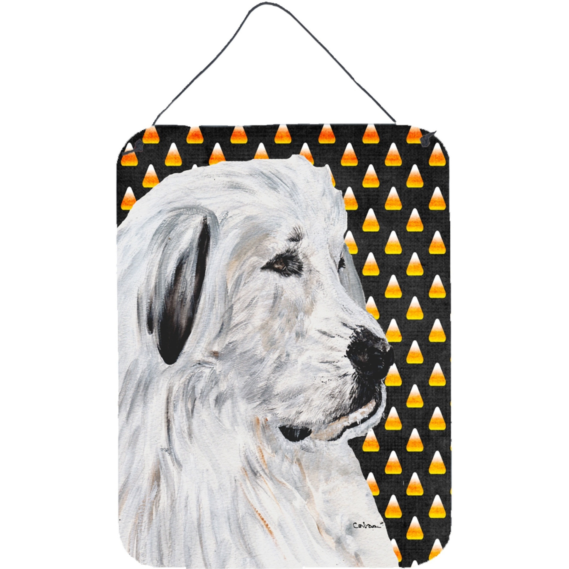 &quotCaroline's Treasures Great Pyrenees Candy Corn Halloween Wall or Door Hanging Prints, 16"" x 12"""