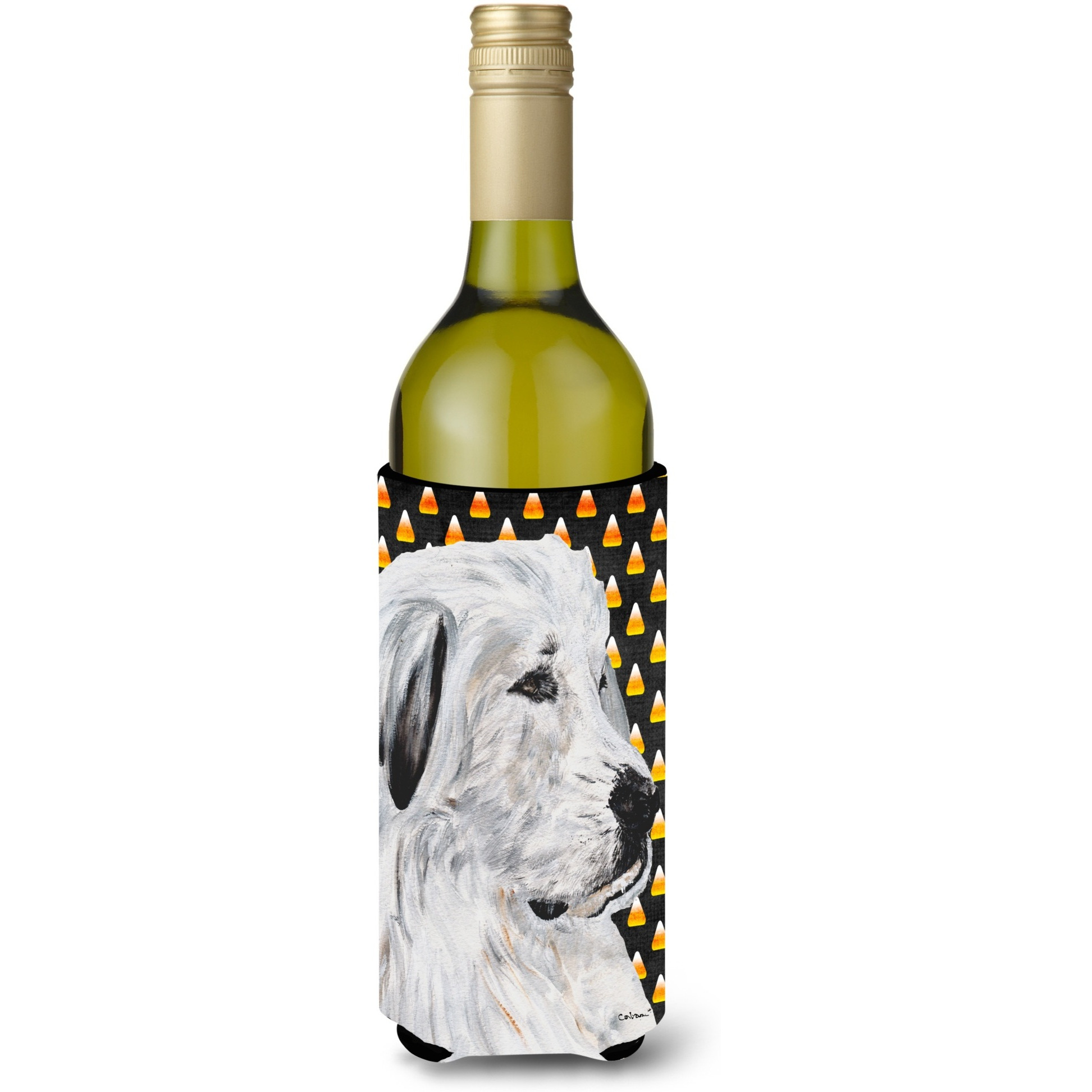 Great Pyrenees Candy Corn Halloween Wine Bottle Beverage Insulator Hugger SC9666LITERK