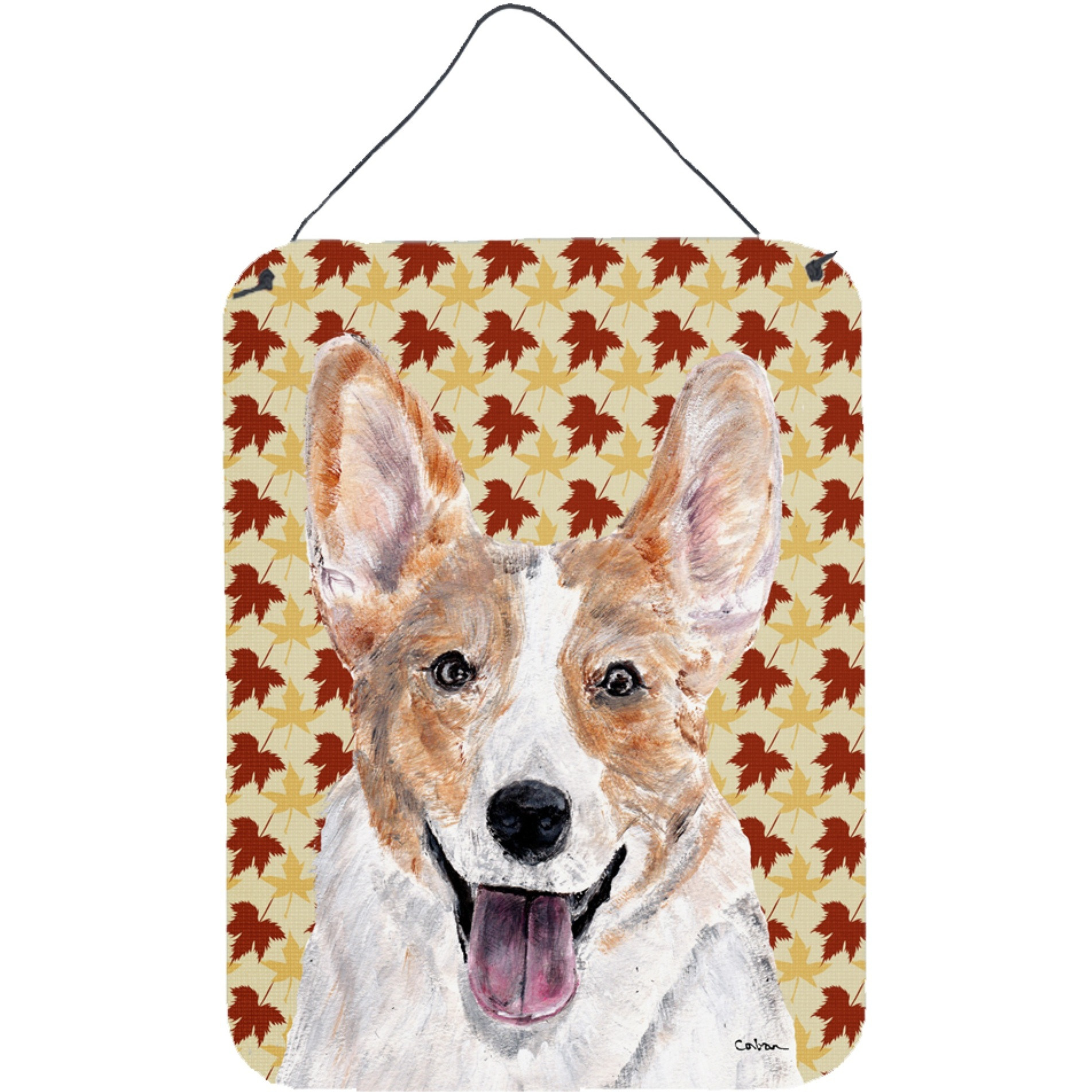&quotCaroline's Treasures Cardigan Corgi Fall Leaves Door Hanging Prints wall-decor, 16"" x 12"", Multicolor"