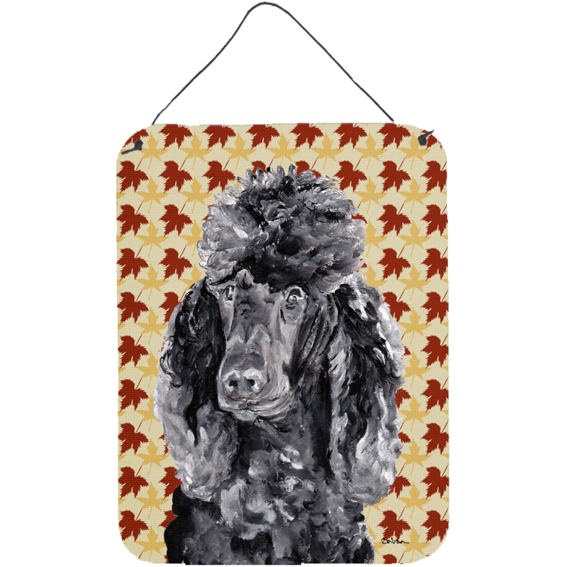 &quotCaroline's Treasures Black Standard Poodle Fall Leaves Wall or Door Hanging Prints, 16"" x 12"""