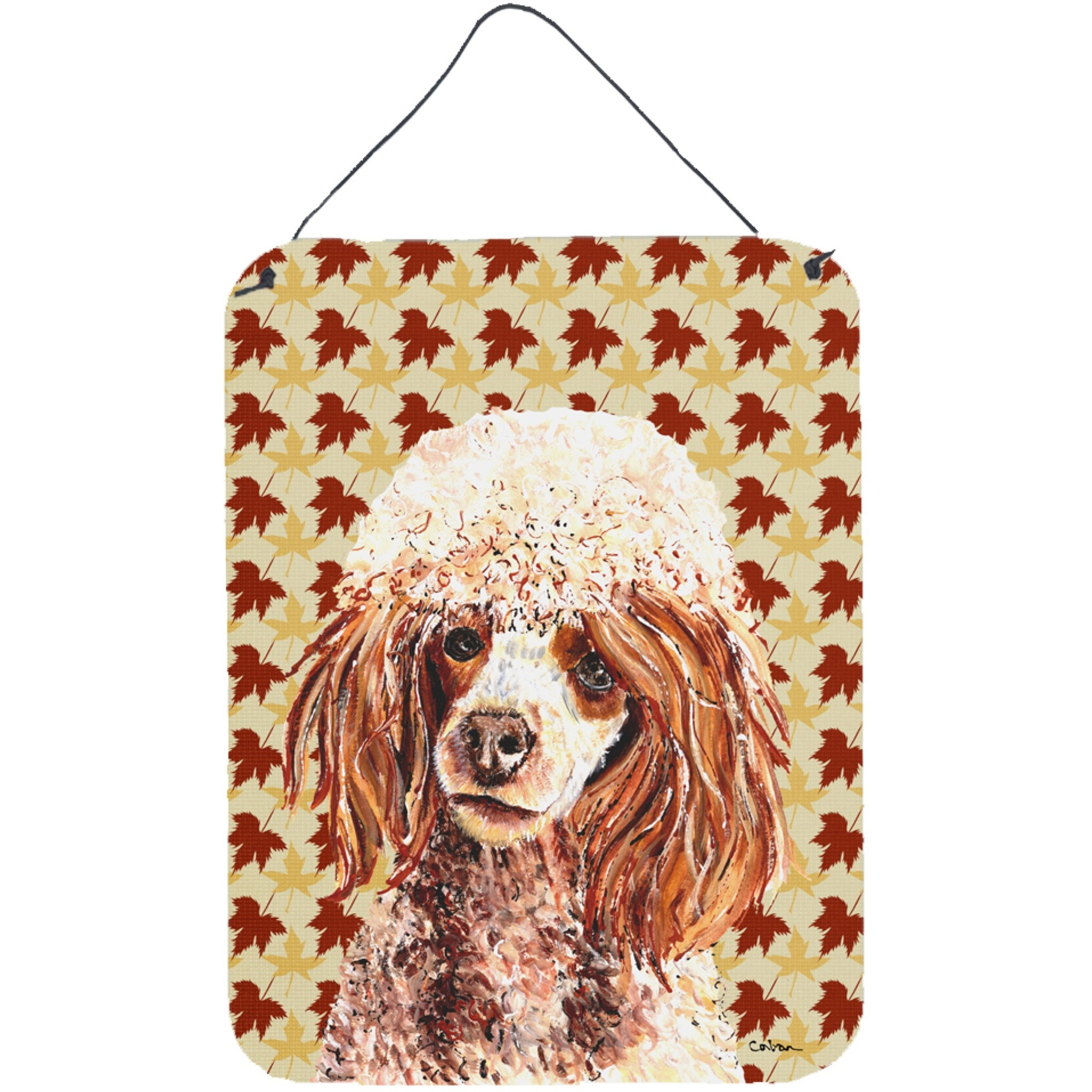 &quotCaroline's Treasures Red Miniature Poodle Fall Leaves Wall or Door Hanging Prints, 16"" x 12"""