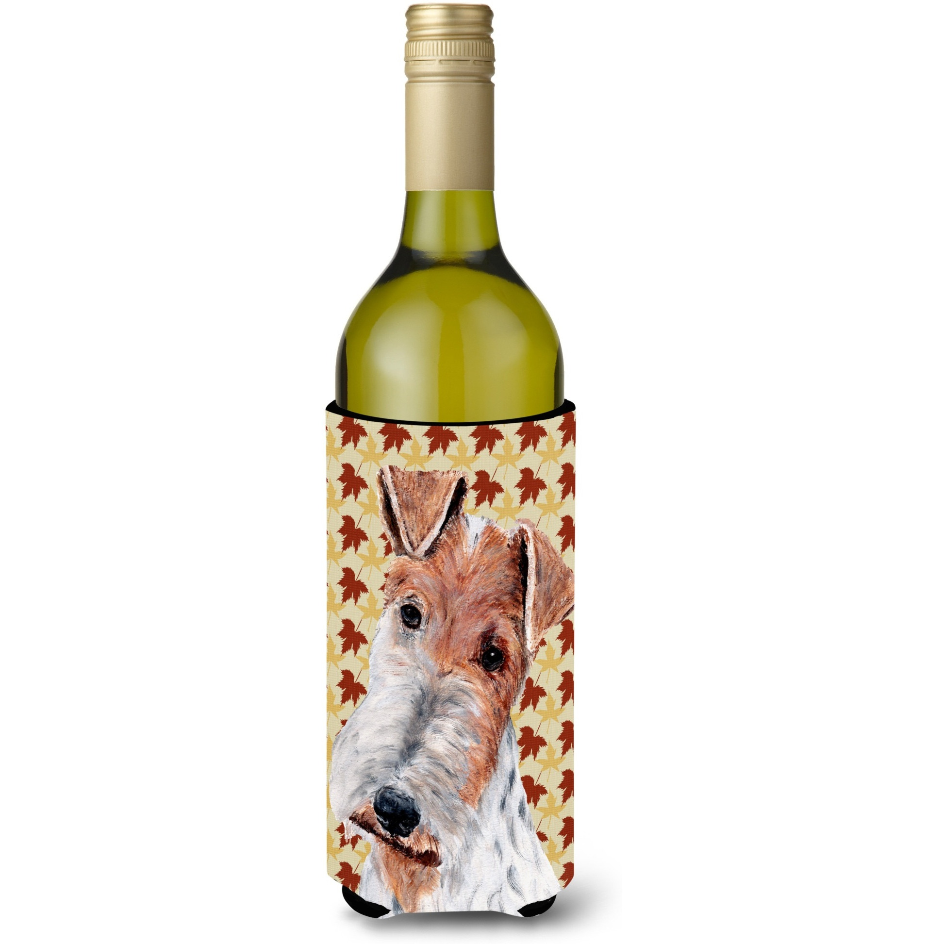 Wire Fox Terrier Fall Leaves Wine Bottle Beverage Insulator Hugger SC9676LITERK