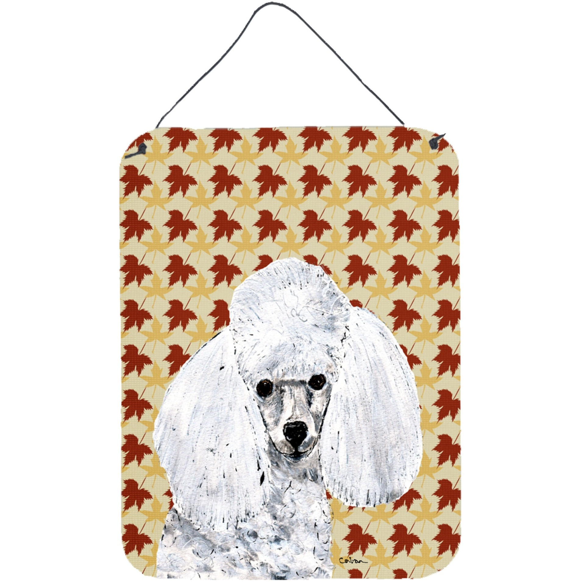 &quotCaroline's Treasures White Toy Poodle Fall Leaves Wall or Door Hanging Prints, 16"" x 12"""