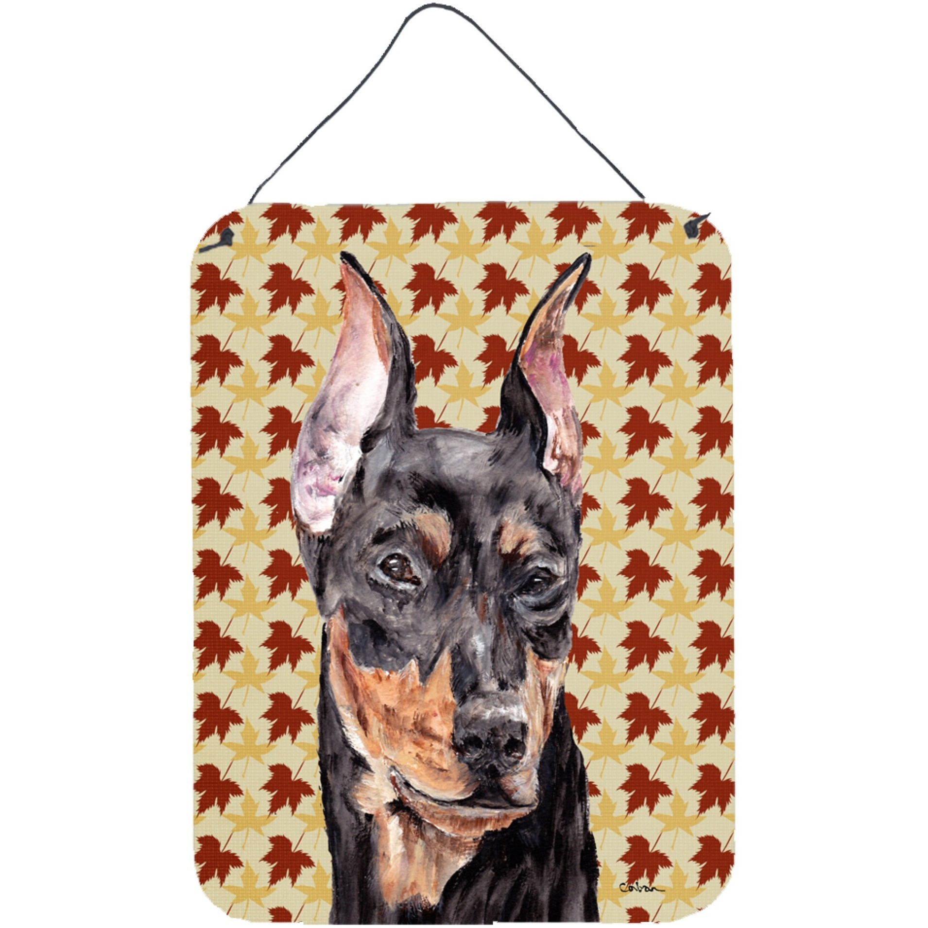 &quotCaroline's Treasures German Pinscher Fall Leaves Wall or Door Hanging Prints, 16"" x 12"""