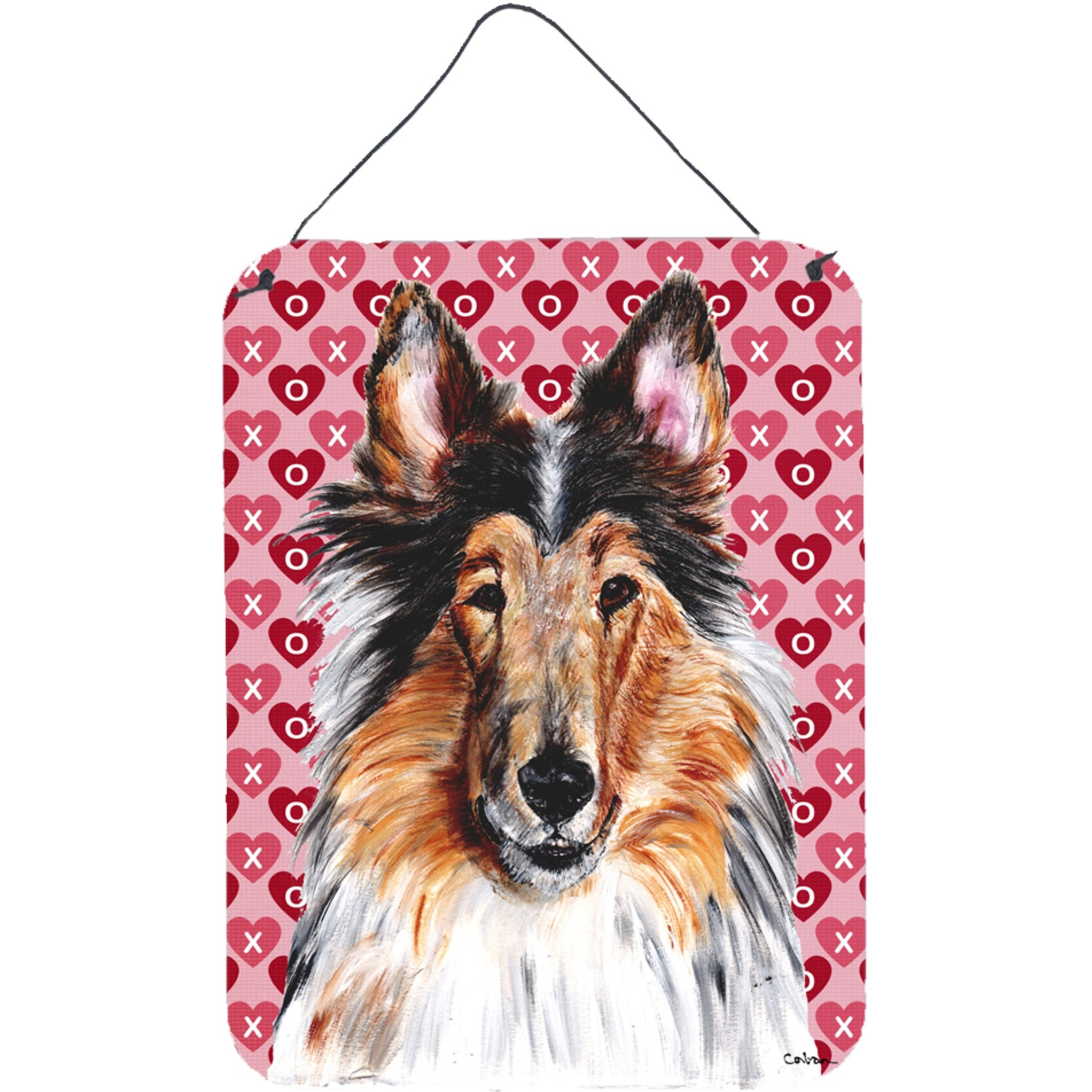 &quotCaroline's Treasures Collie Hearts and Love Aluminium Metal Wall or Door Hanging Prints, 16"" x 12"""