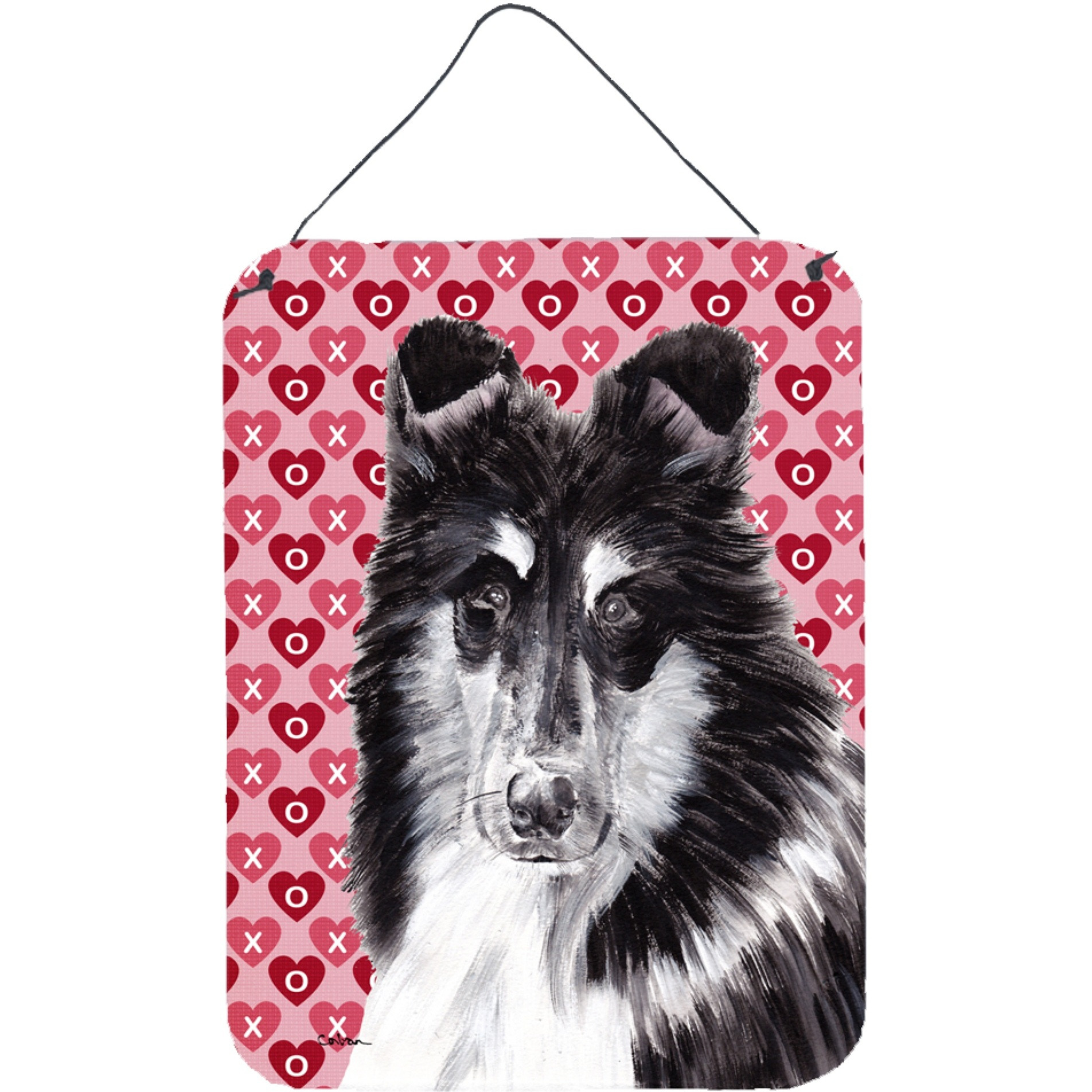 &quotCaroline's Treasures Black and White Collie Hearts and Love Wall or Door Hanging Prints, 16"" x 12"""