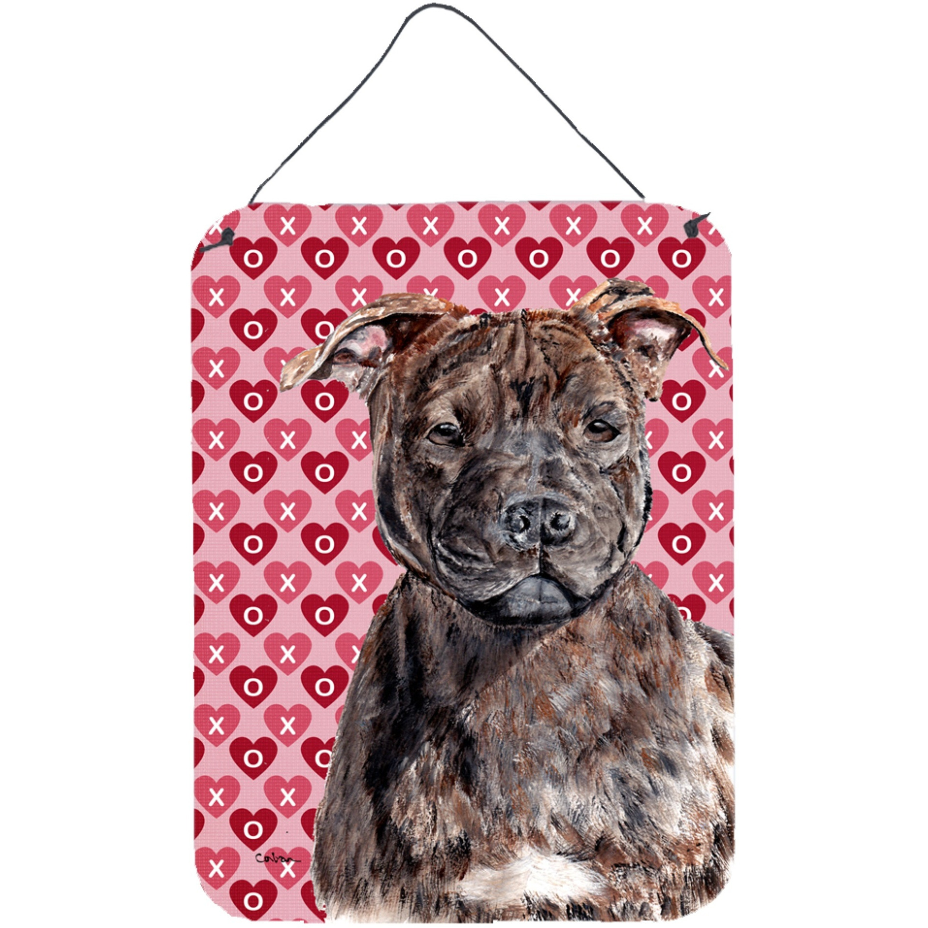 &quotCaroline's Treasures SC9705DS1216 Staffordshire Bull Terrier Staffie Hearts and Love Wall or Door Hanging Prints, 16"" x 12"""