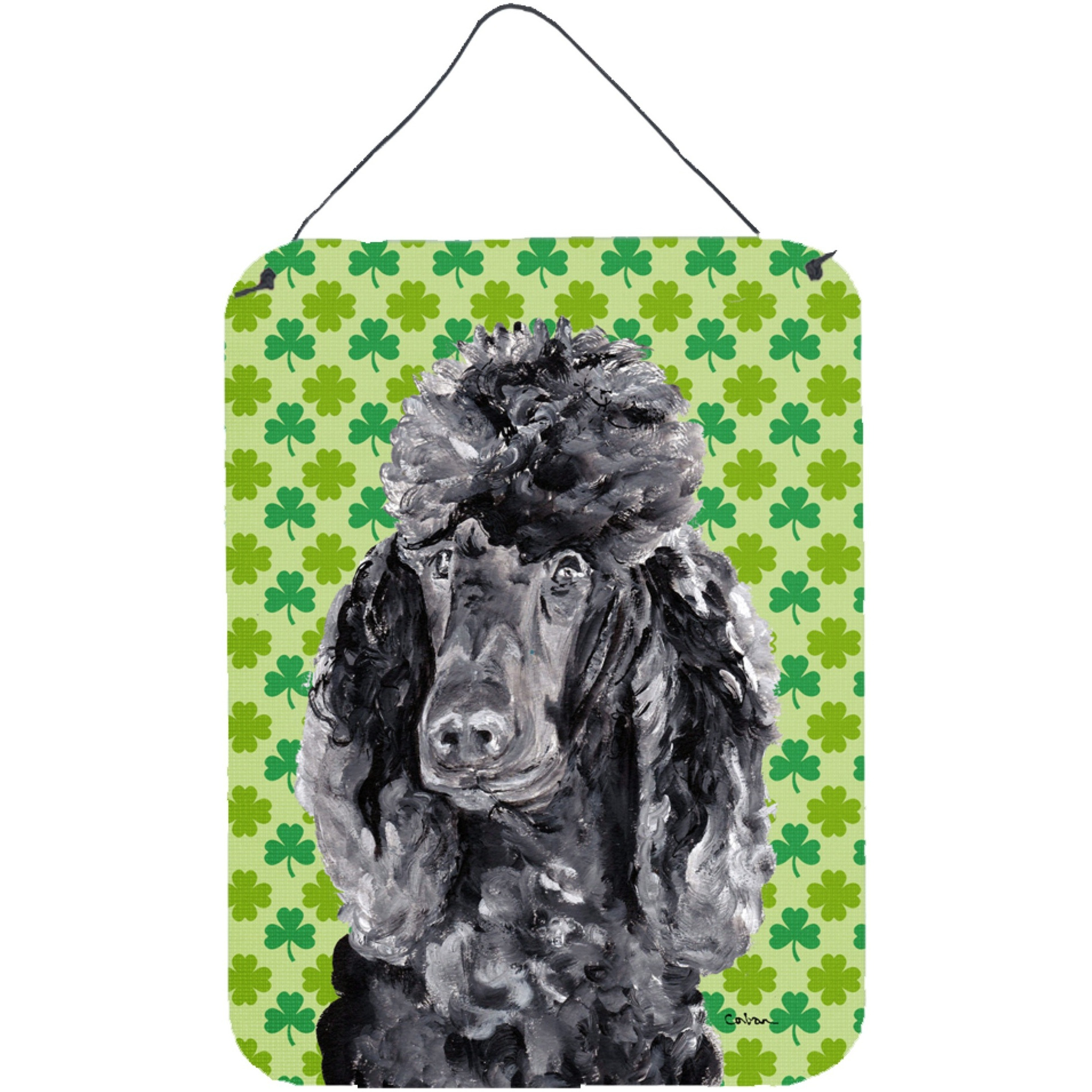 &quotCaroline's Treasures Black Standard Poodle Lucky Shamrock St. Patrick's Day Wall or Door Hanging Prints, 16"" x 12"""