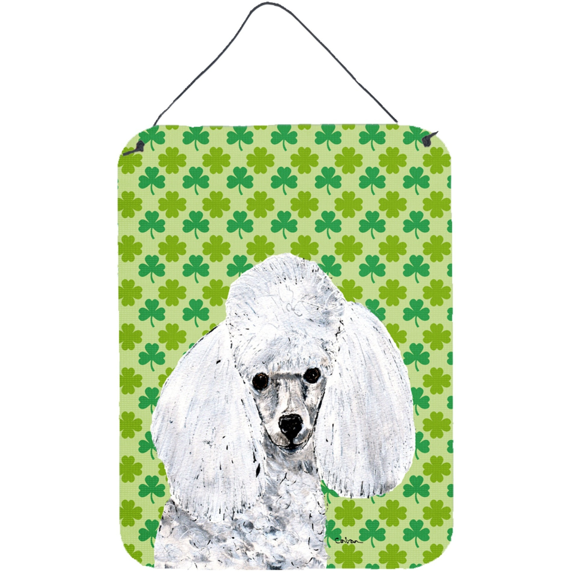 &quotCaroline's Treasures White Toy Poodle Lucky Shamrock St. Patrick's Day Wall or Door Hanging Prints, 16"" x 12"""