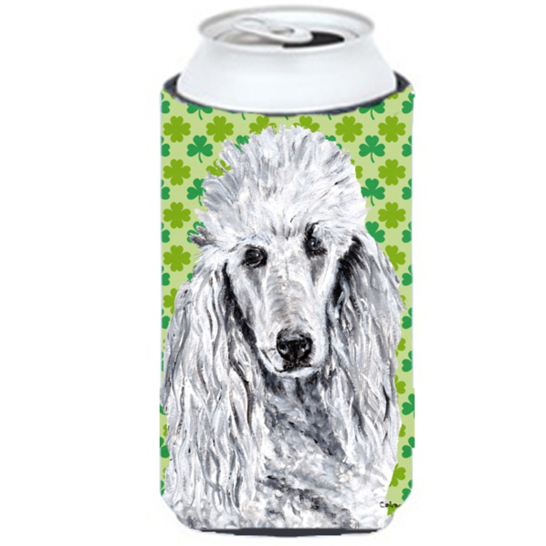 White Standard Poodle Lucky Shamrock St. Patrick's Day Tall Boy Beverage Insulator Hugger SC9727TBC