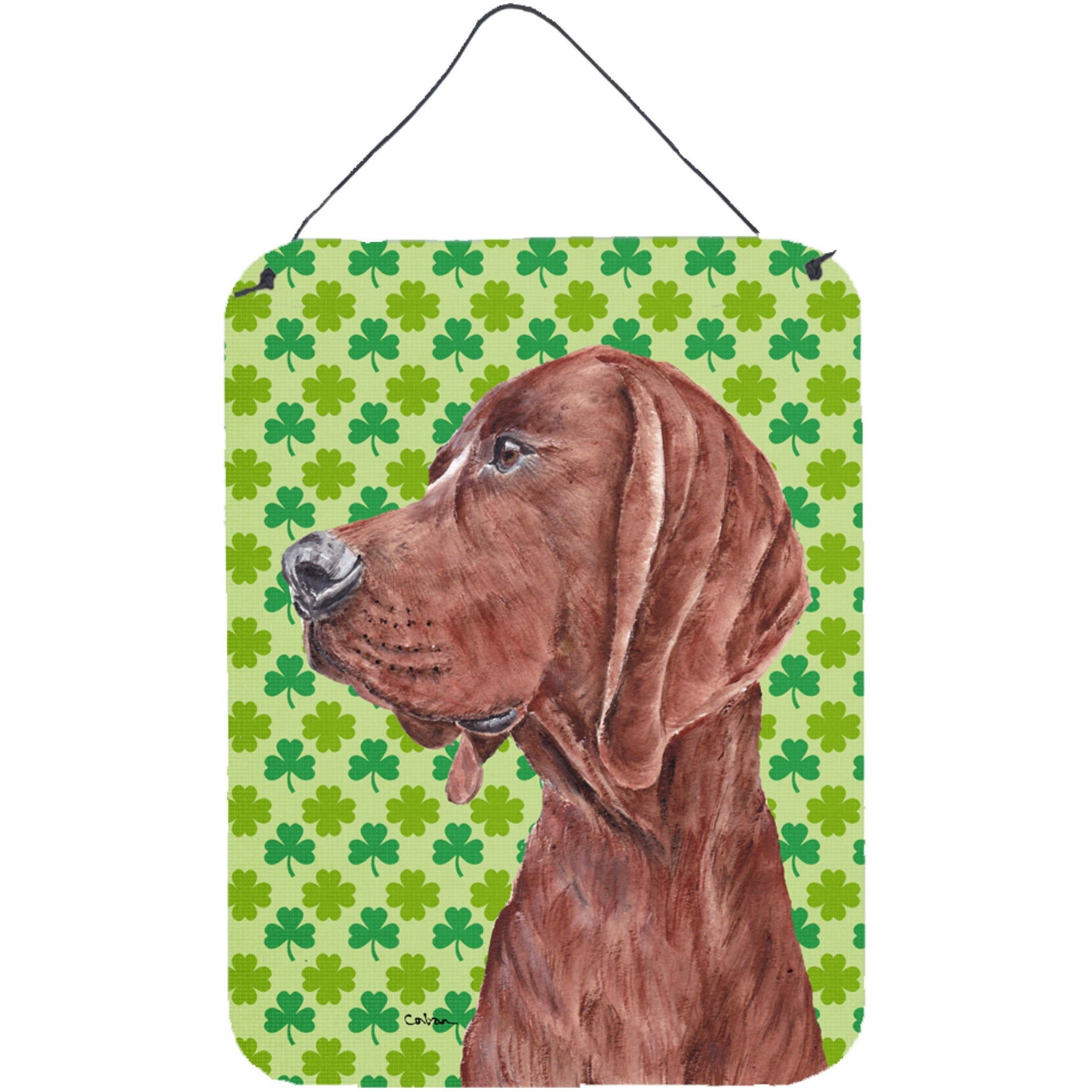 &quotCaroline's Treasures Redbone Coonhound Lucky Shamrock St. Patrick's Day Wall or Door Hanging Prints, 16"" x 12"""
